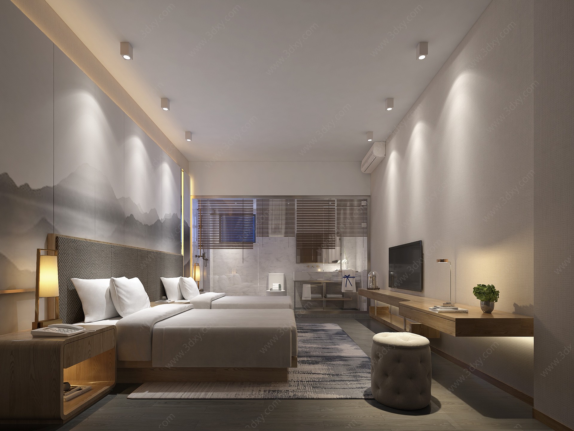 现代民宿客房现代酒店3D模型