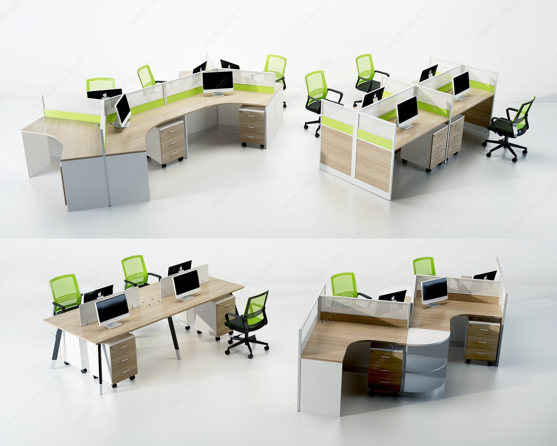 现代办公桌椅工位3D模型