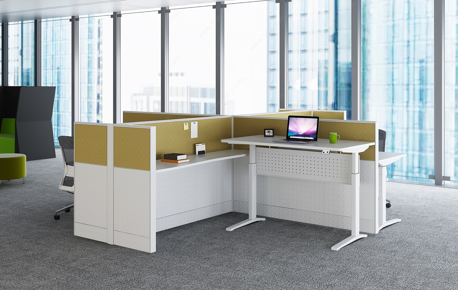 现代办公桌员工工位3D模型