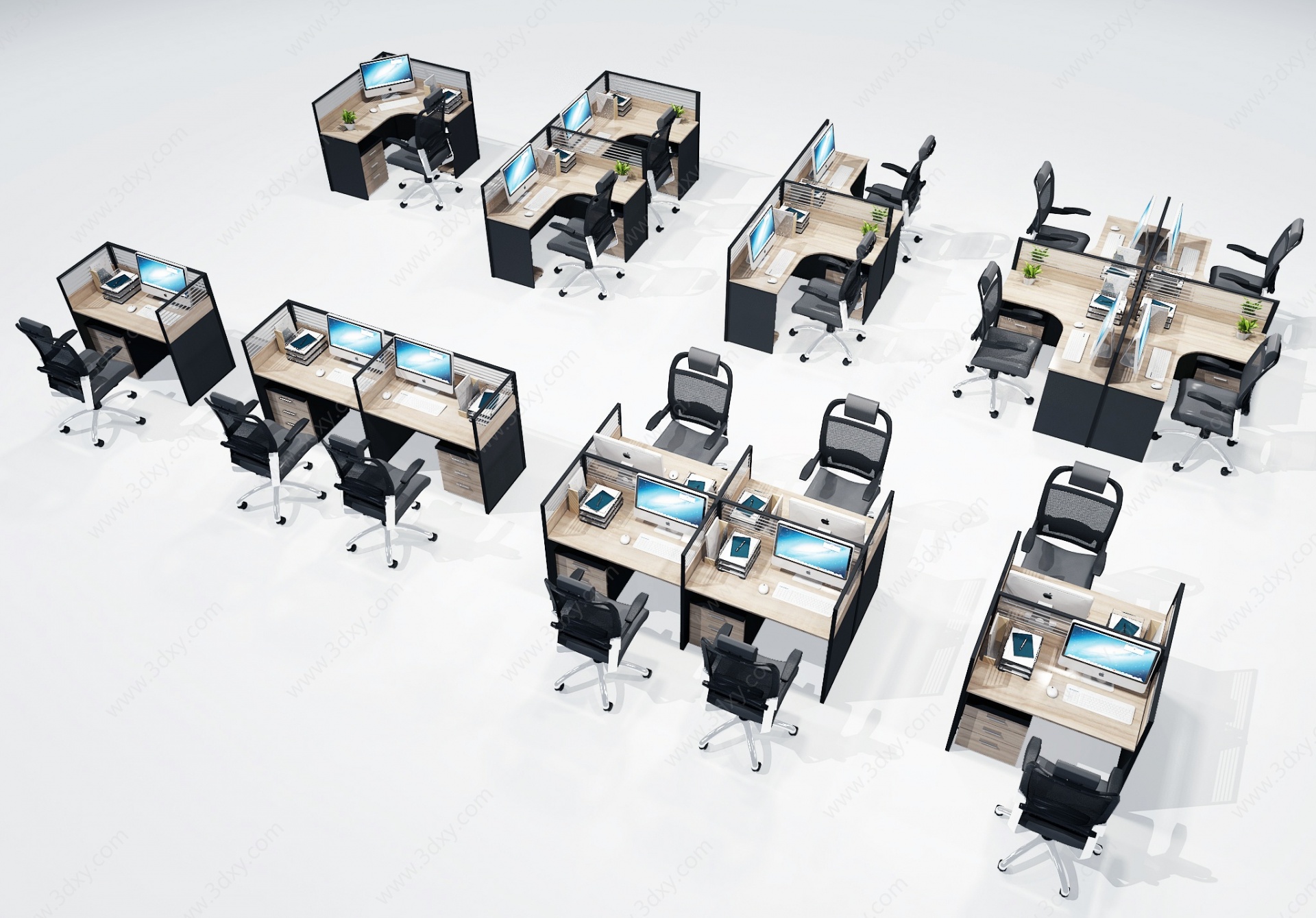 现代办公桌椅卡位工位3D模型