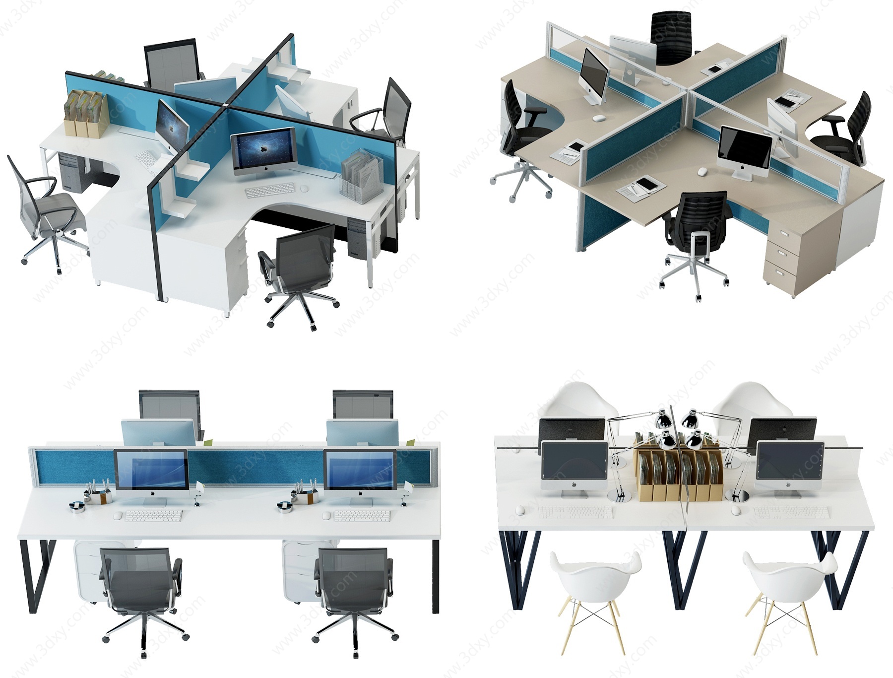现代办公桌椅卡位3D模型
