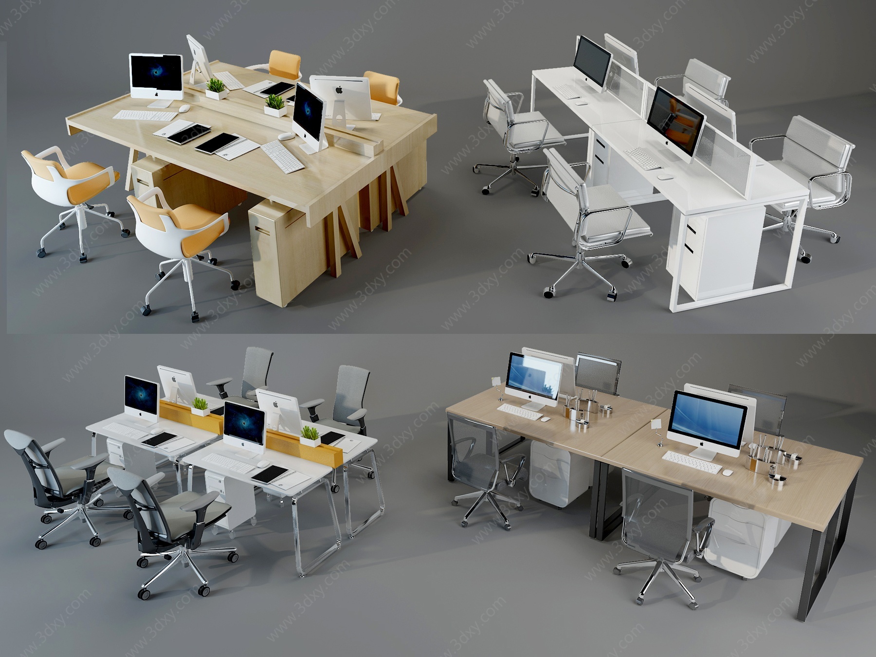 现代办公桌椅卡位3D模型