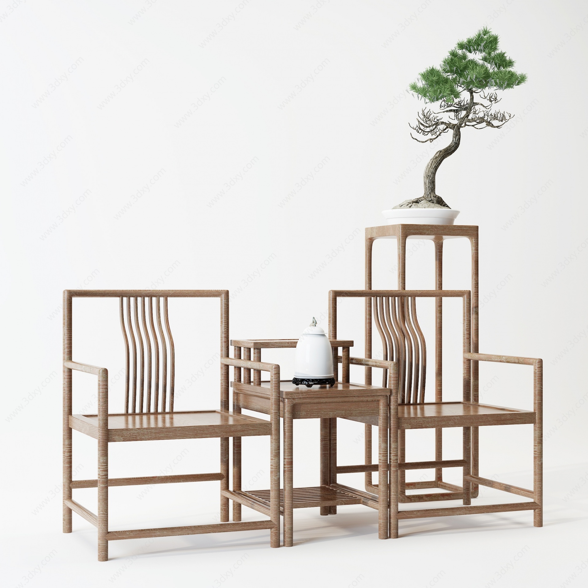 中式实木单椅3D模型