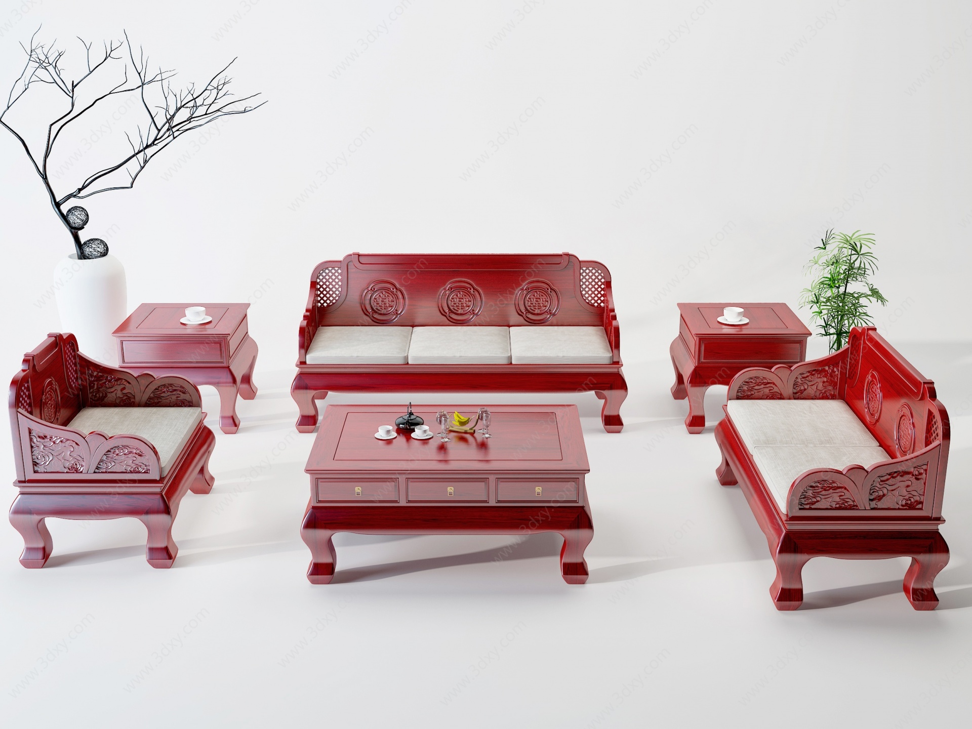 古典红木实木沙发茶几3D模型