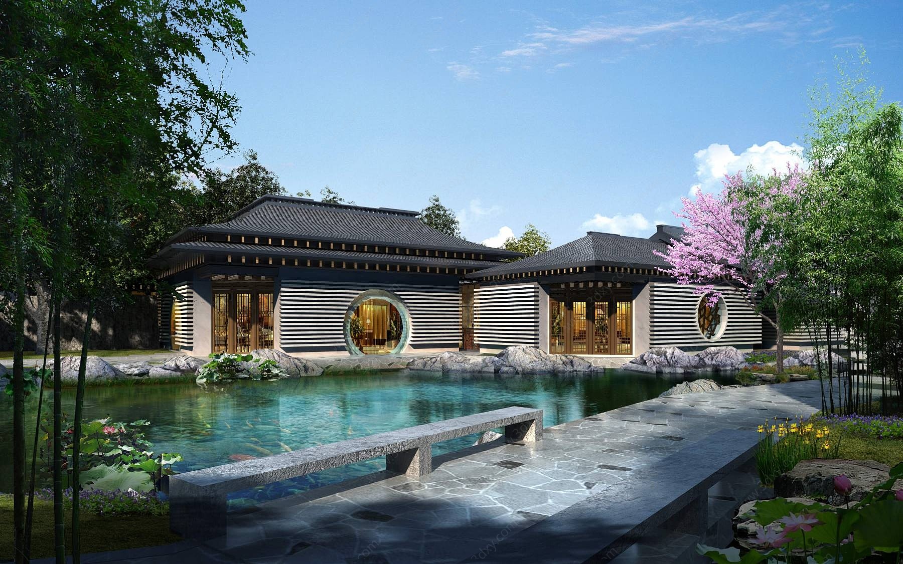 新中式会所别墅3D模型