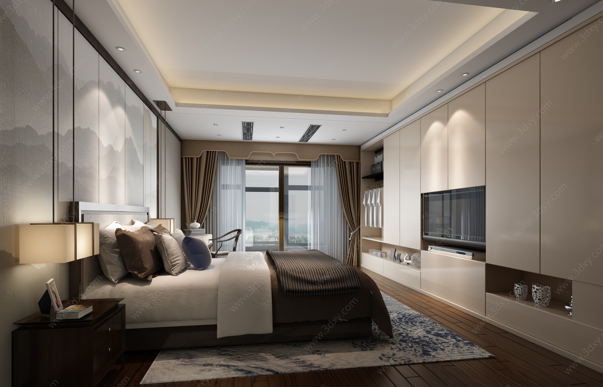 新中式主卧卧室3D模型