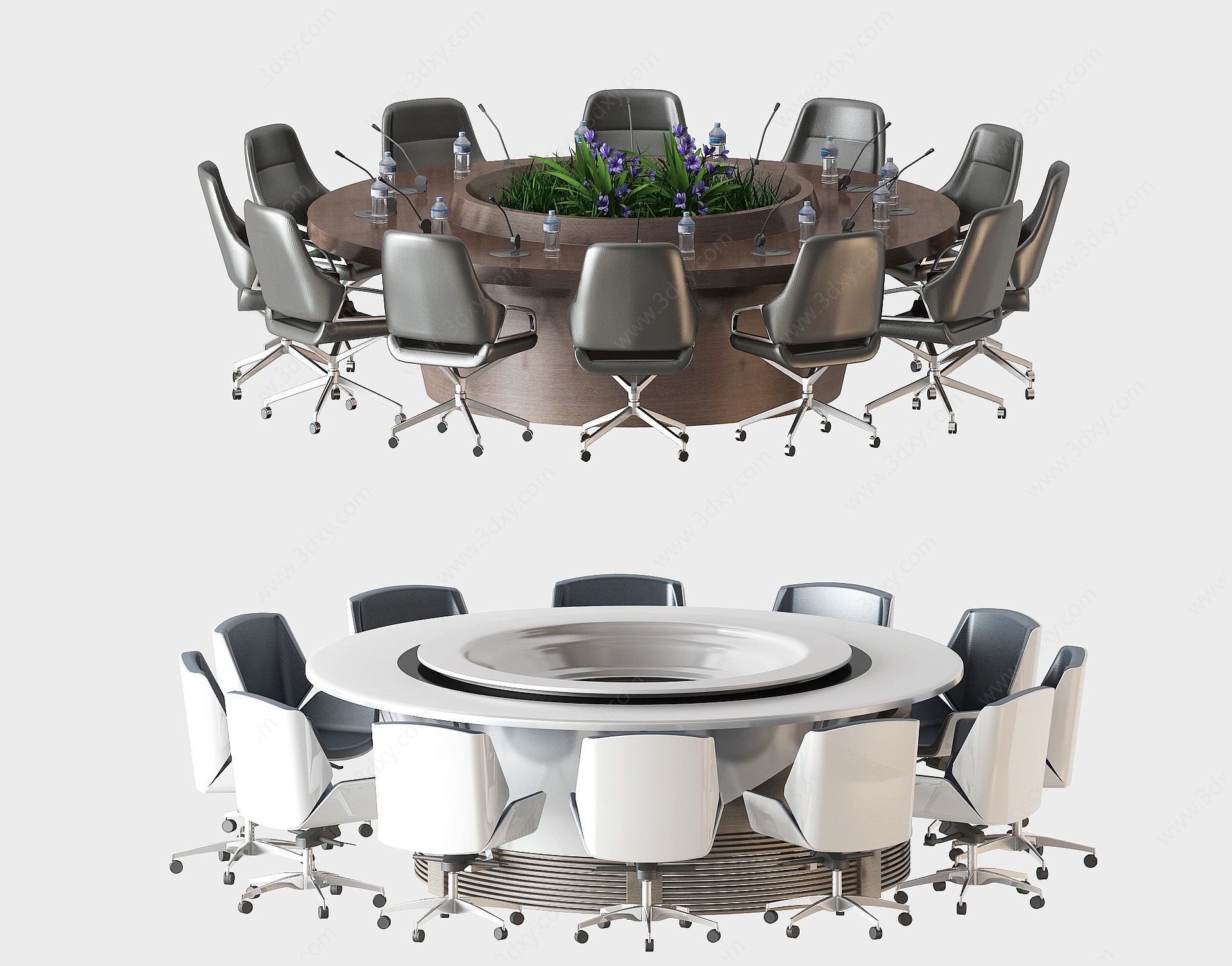 现代圆形会议桌椅3D模型