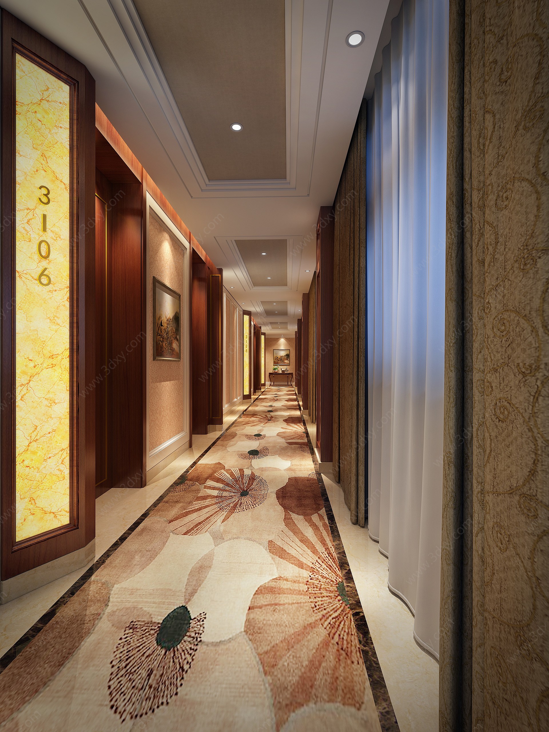 简欧酒店走道电梯厅3D模型