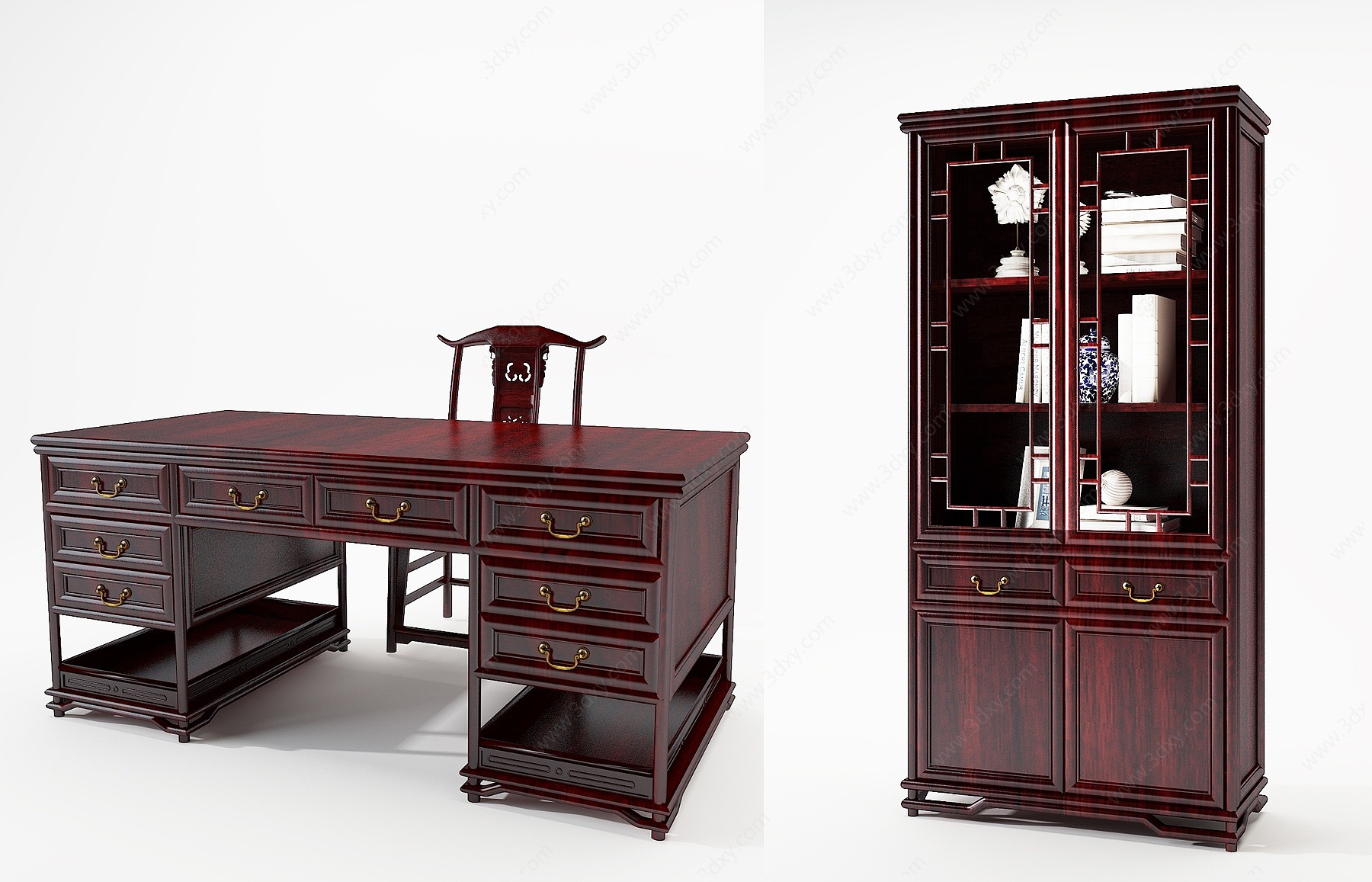 中式古典红木书桌椅3D模型