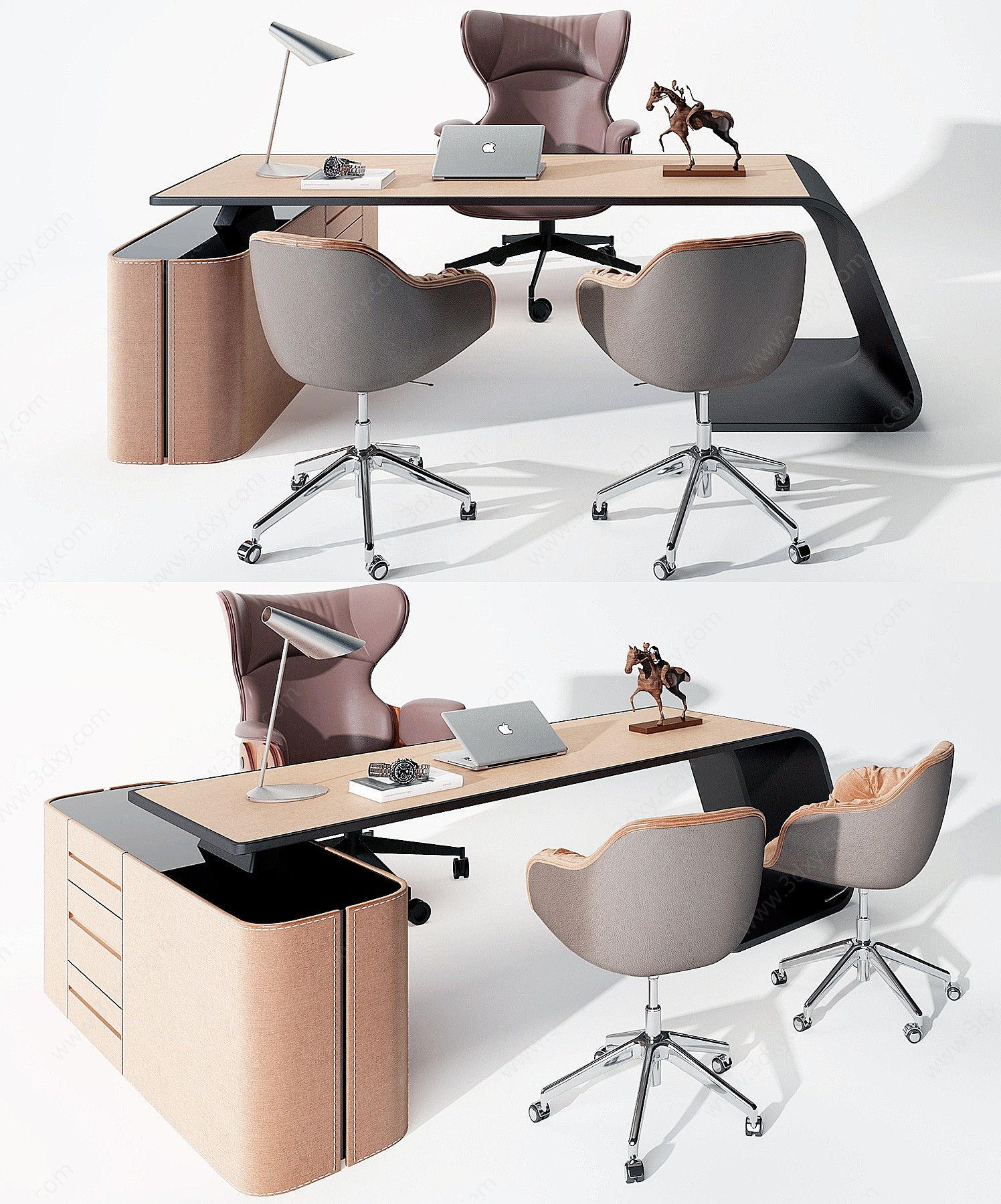 现代班台桌椅组合3D模型