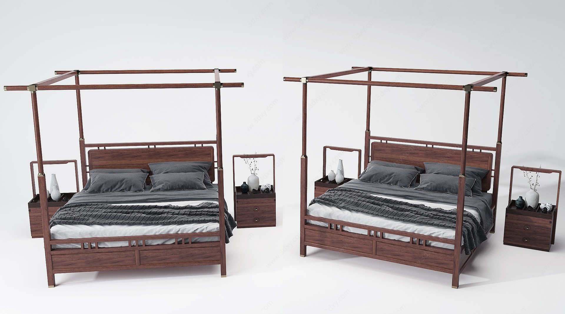 中式古典红木双人床3D模型