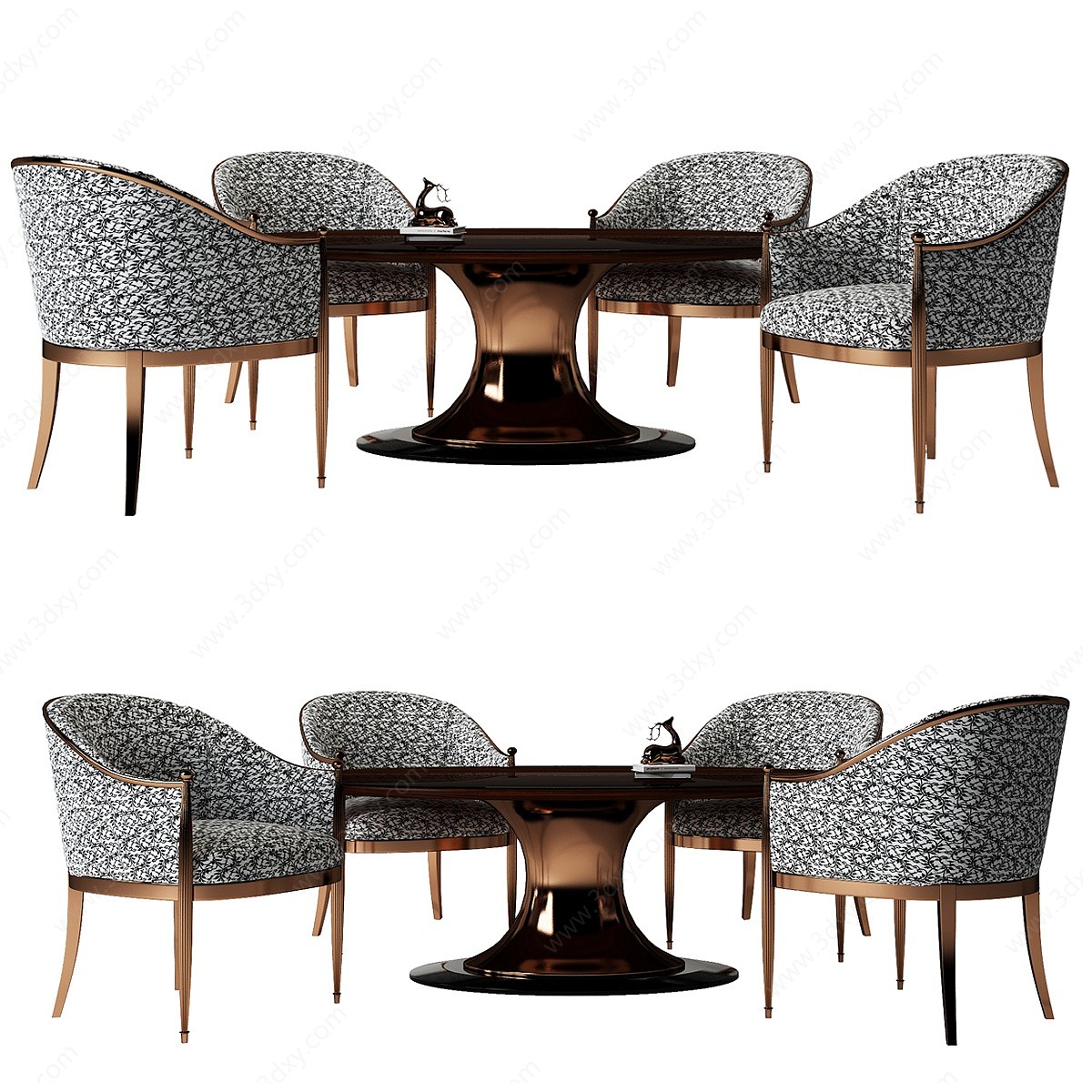 新古典金属圆形餐桌椅3D模型