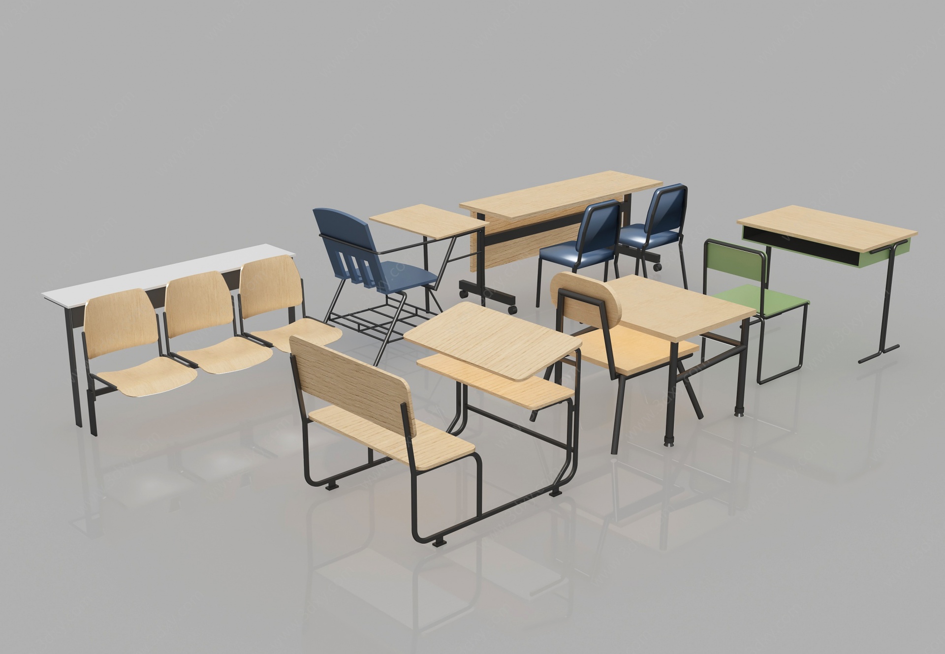 教室课桌椅3D模型