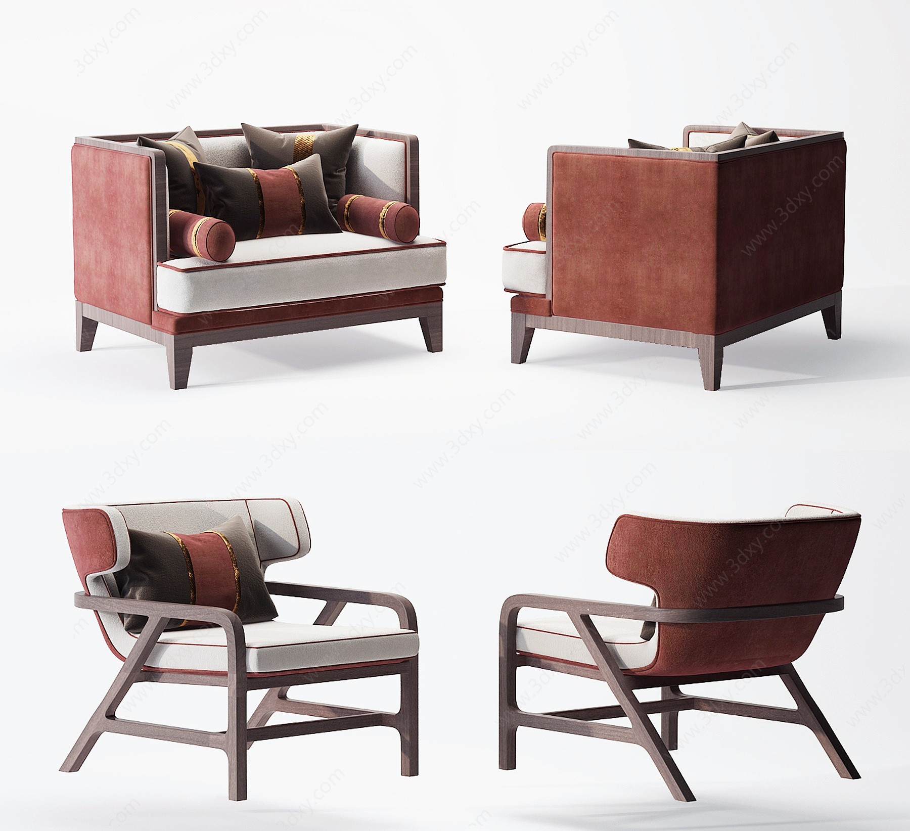 新中式单人沙发组合3D模型