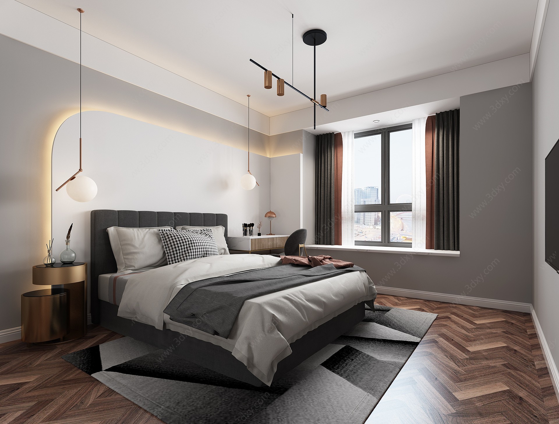 现代轻奢卧室床3D模型