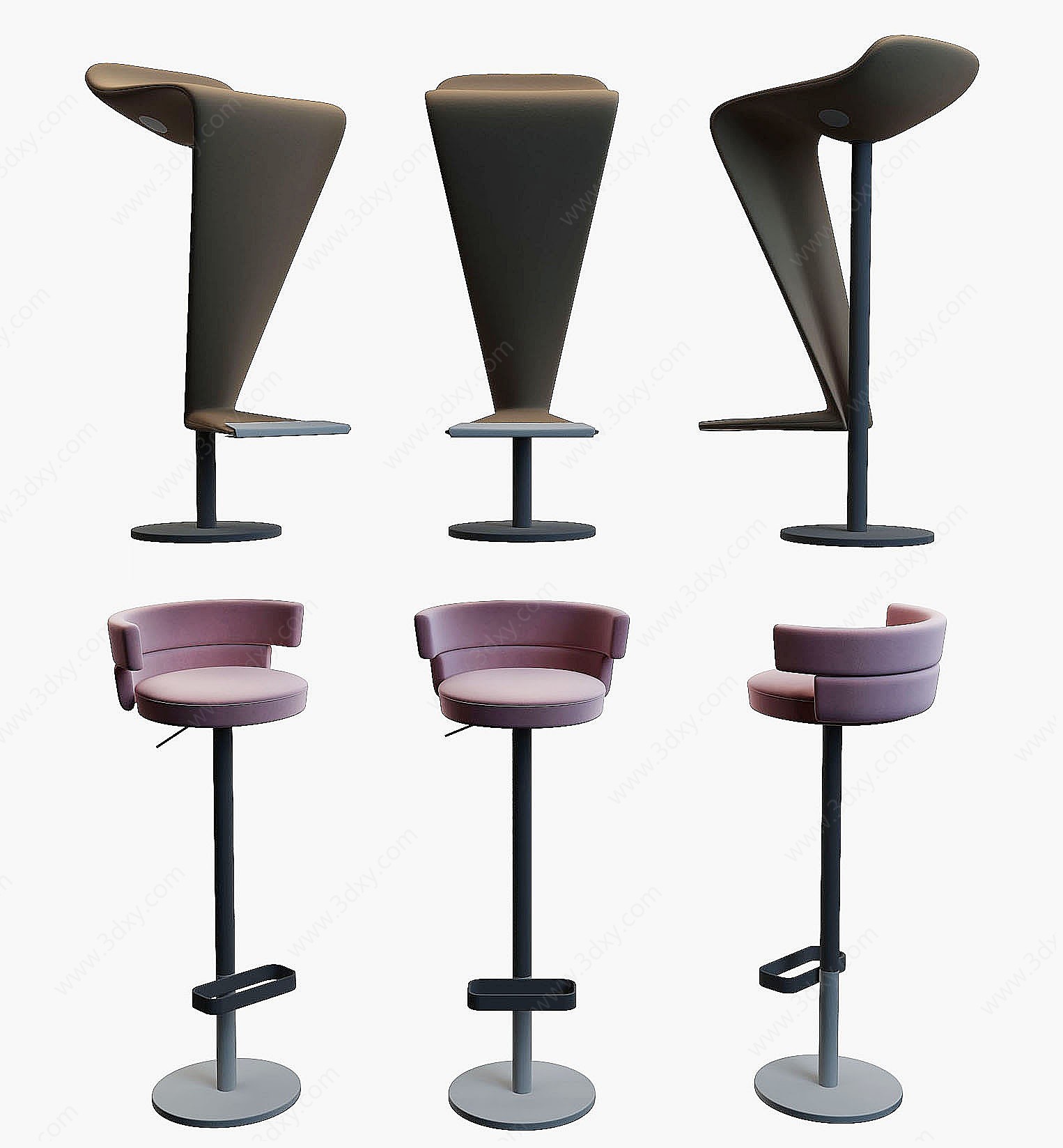 现代靠背吧椅组合3D模型