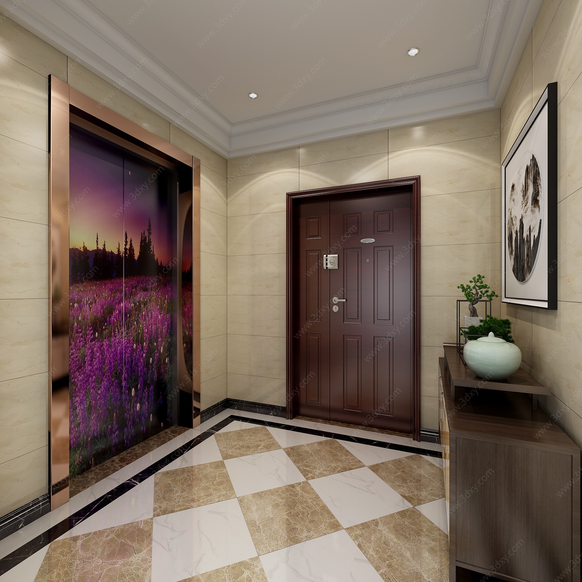 现代家居电梯厅3D模型