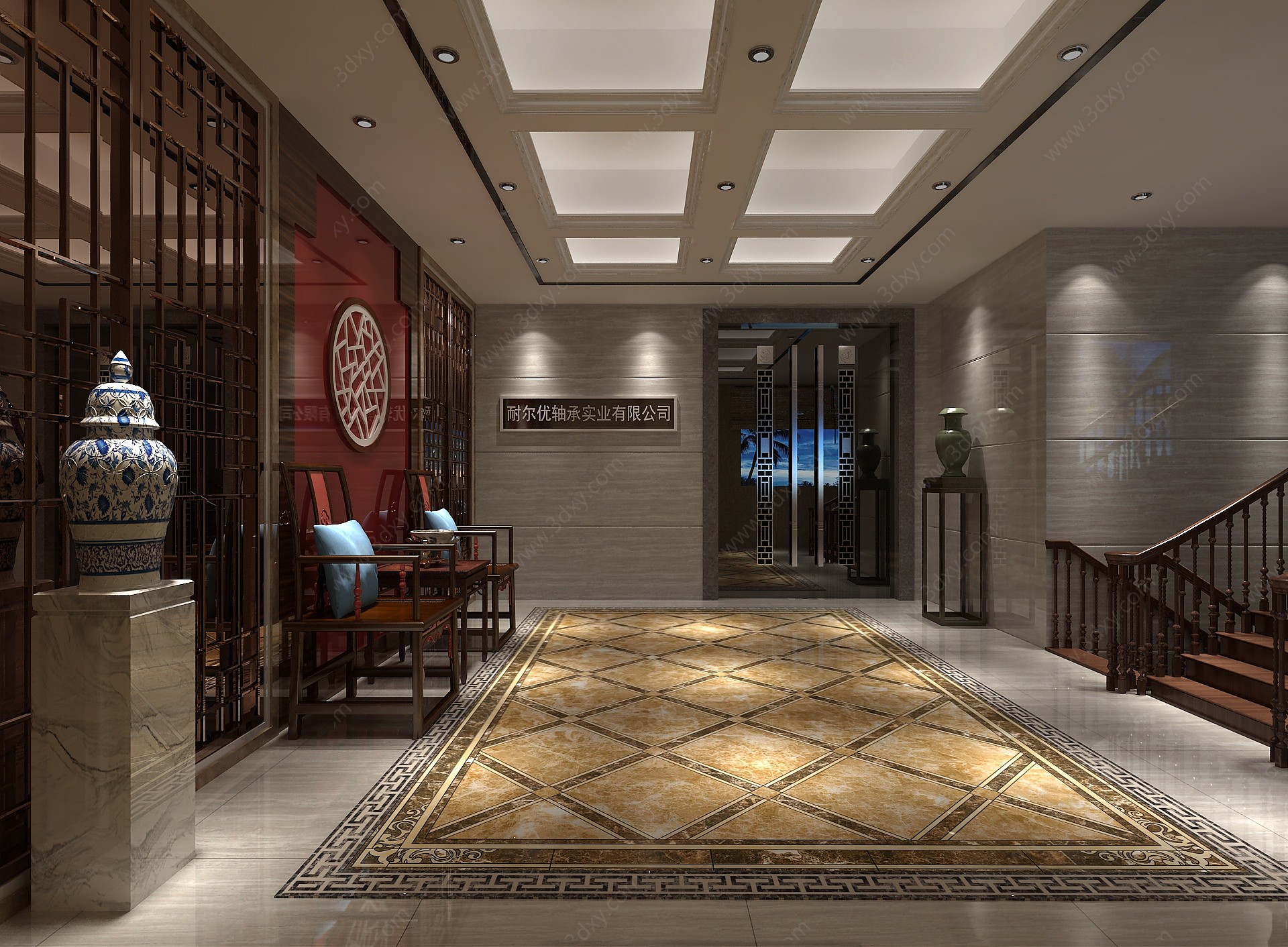 新中式酒店过道3D模型