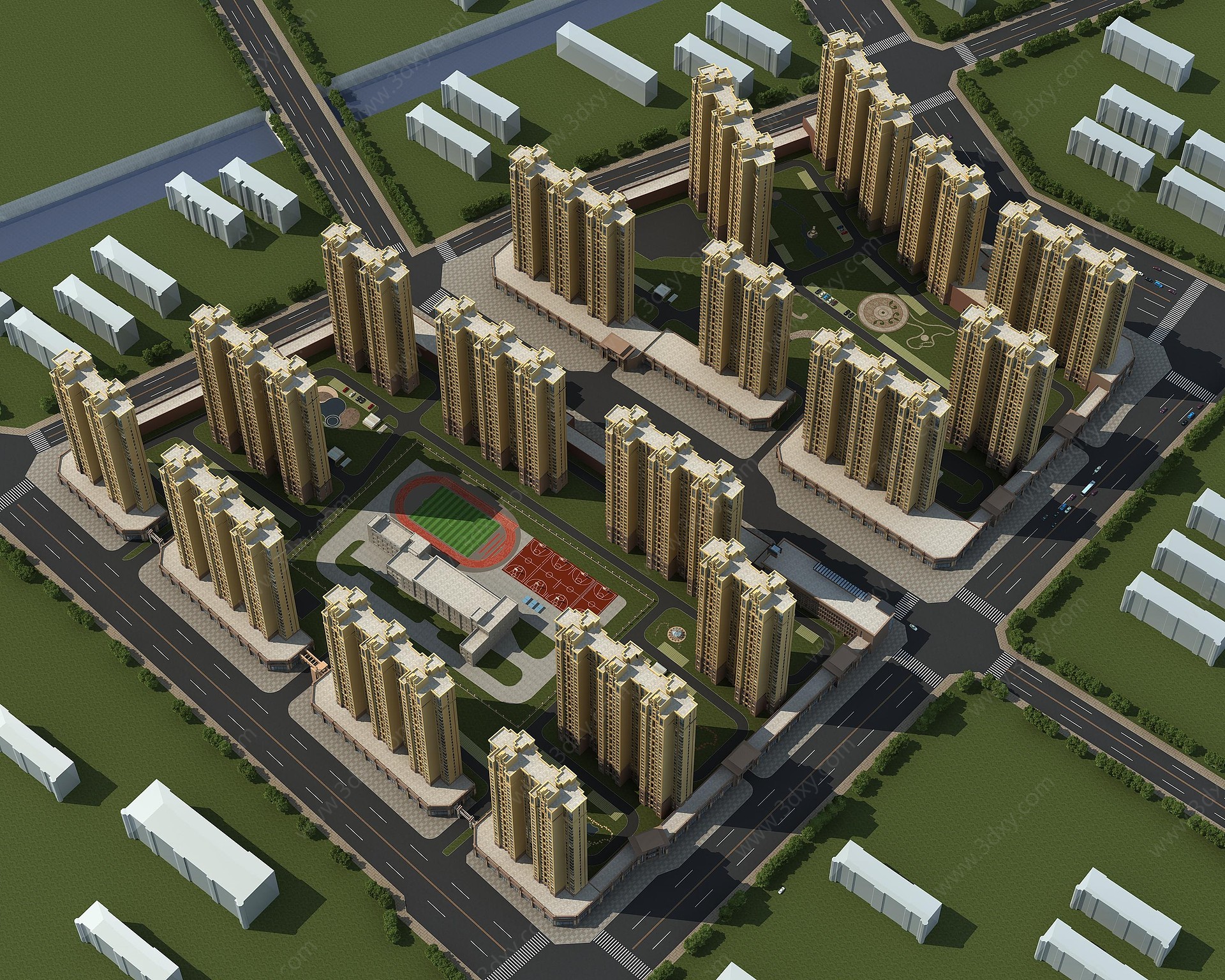 简欧大型住宅楼商业小区3D模型