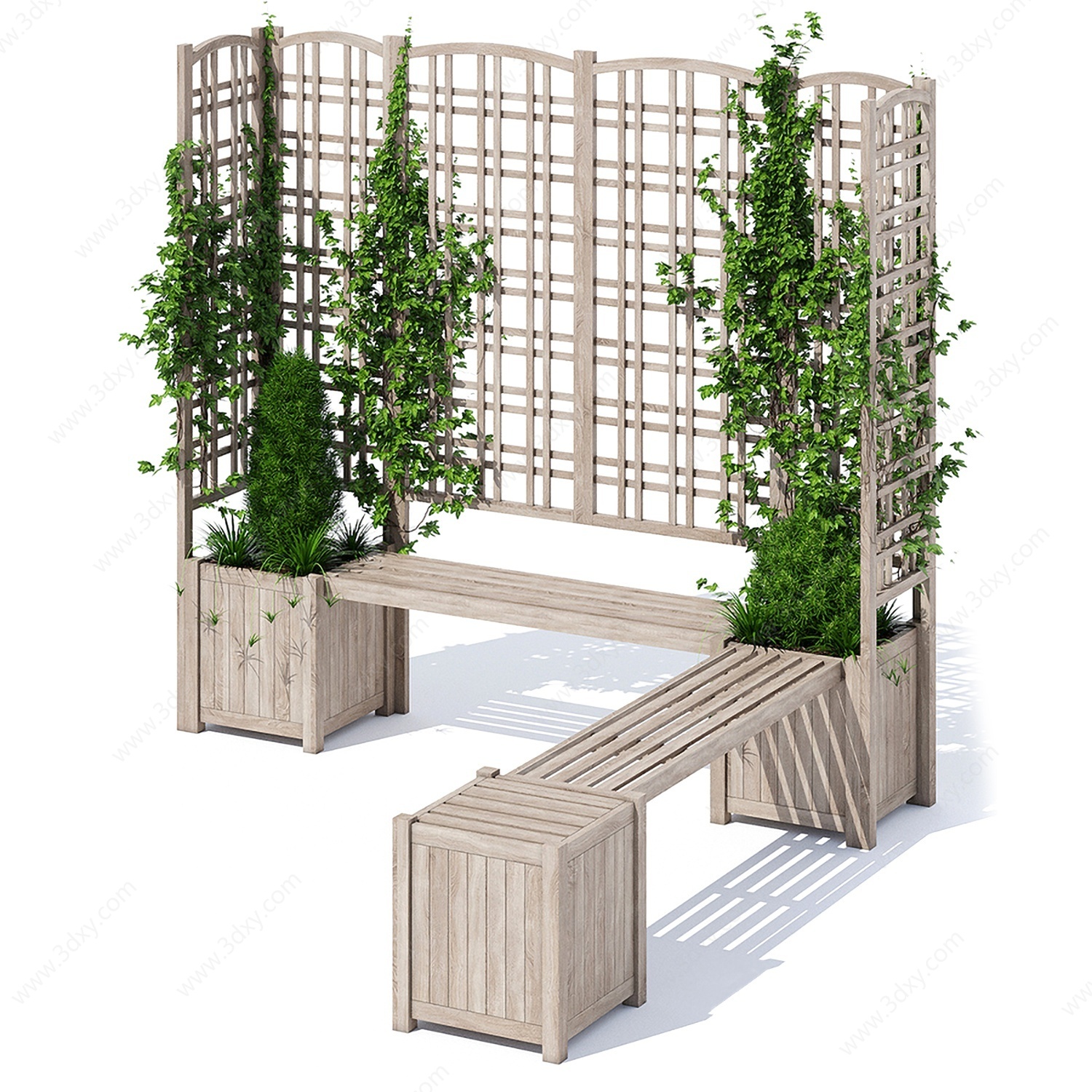 户外长凳爬山虎植物墙3D模型