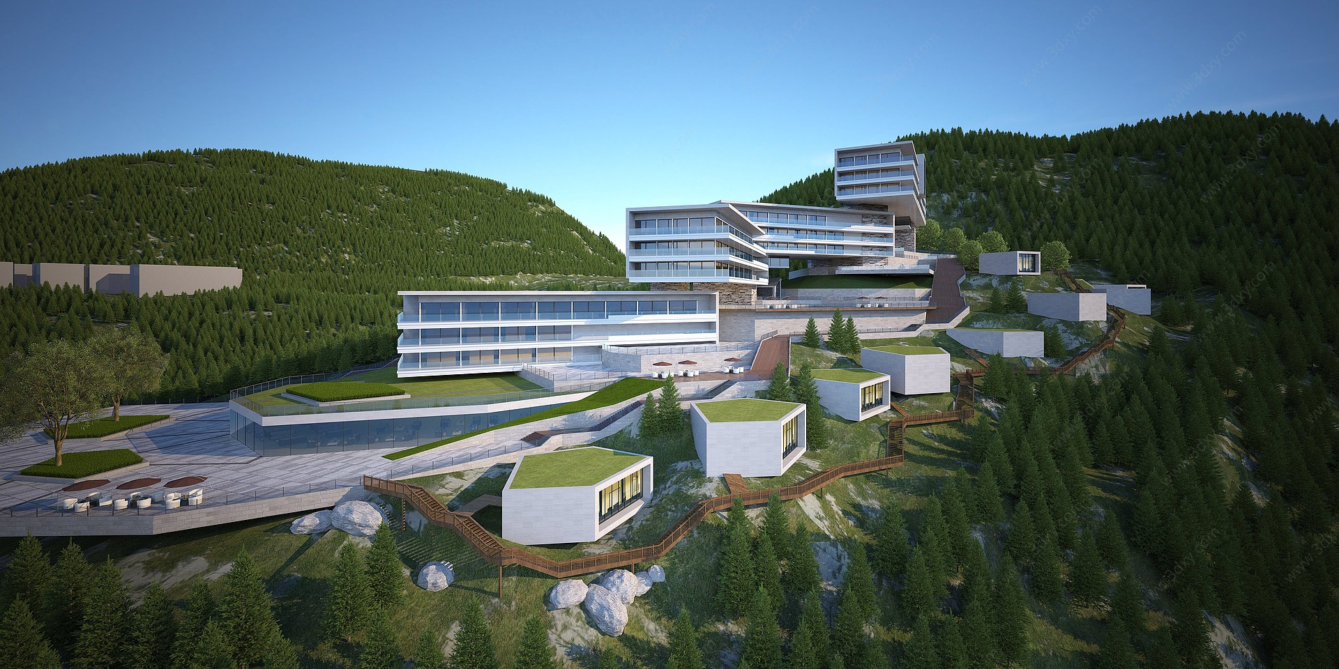 现代酒店办公楼建筑外观3D模型