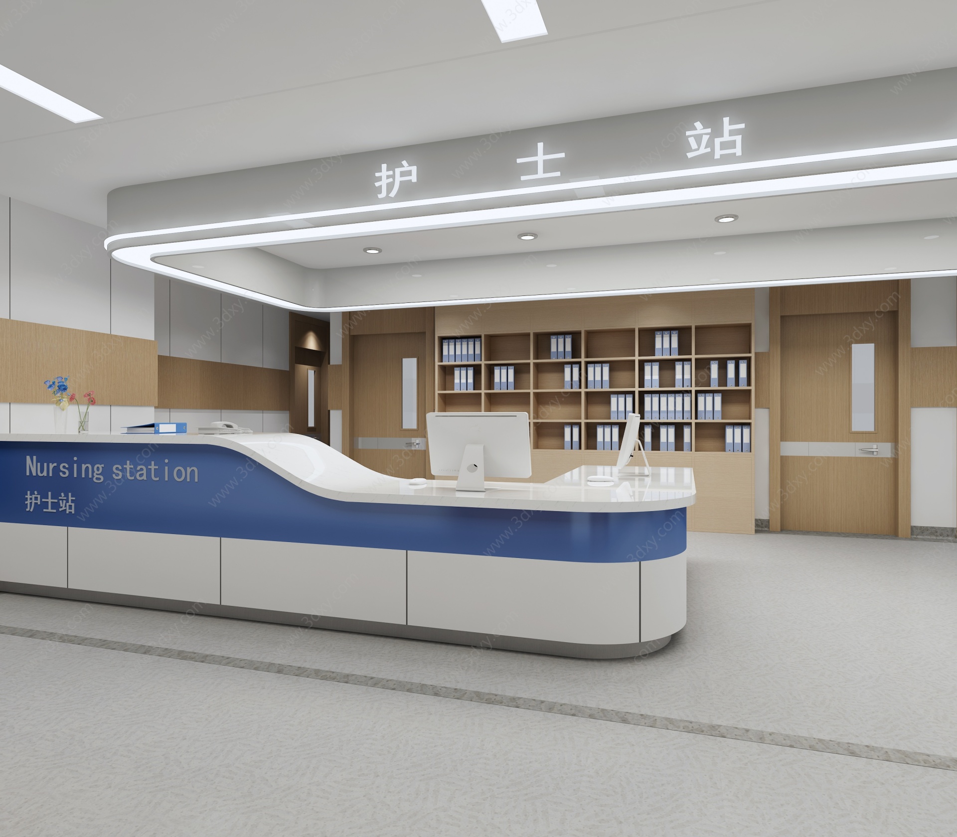 现代医院护士站过道3D模型