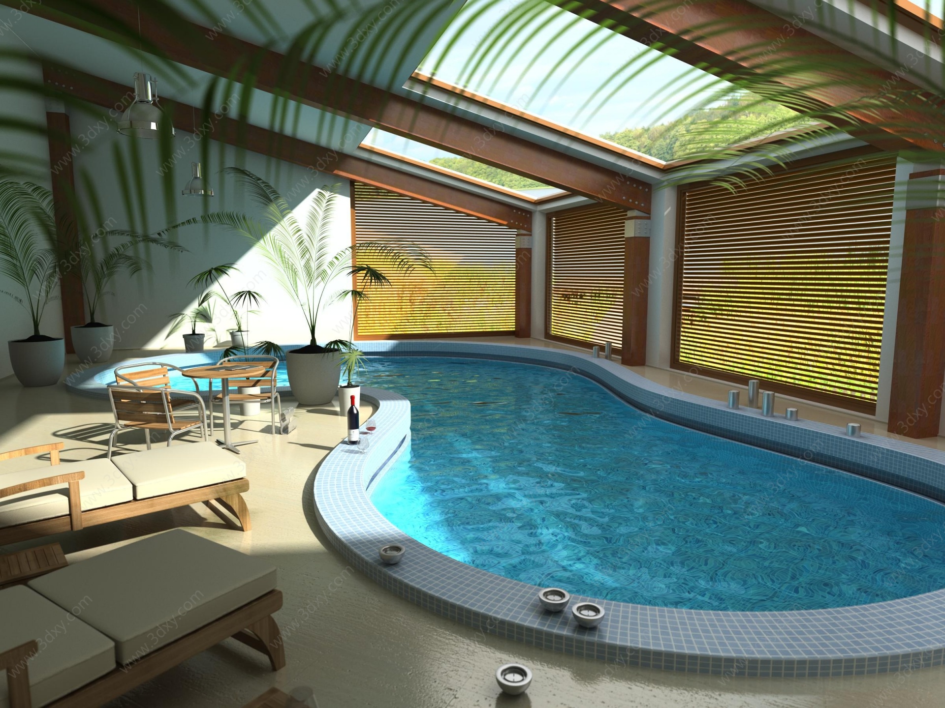 现代别墅会所泳池温泉3D模型