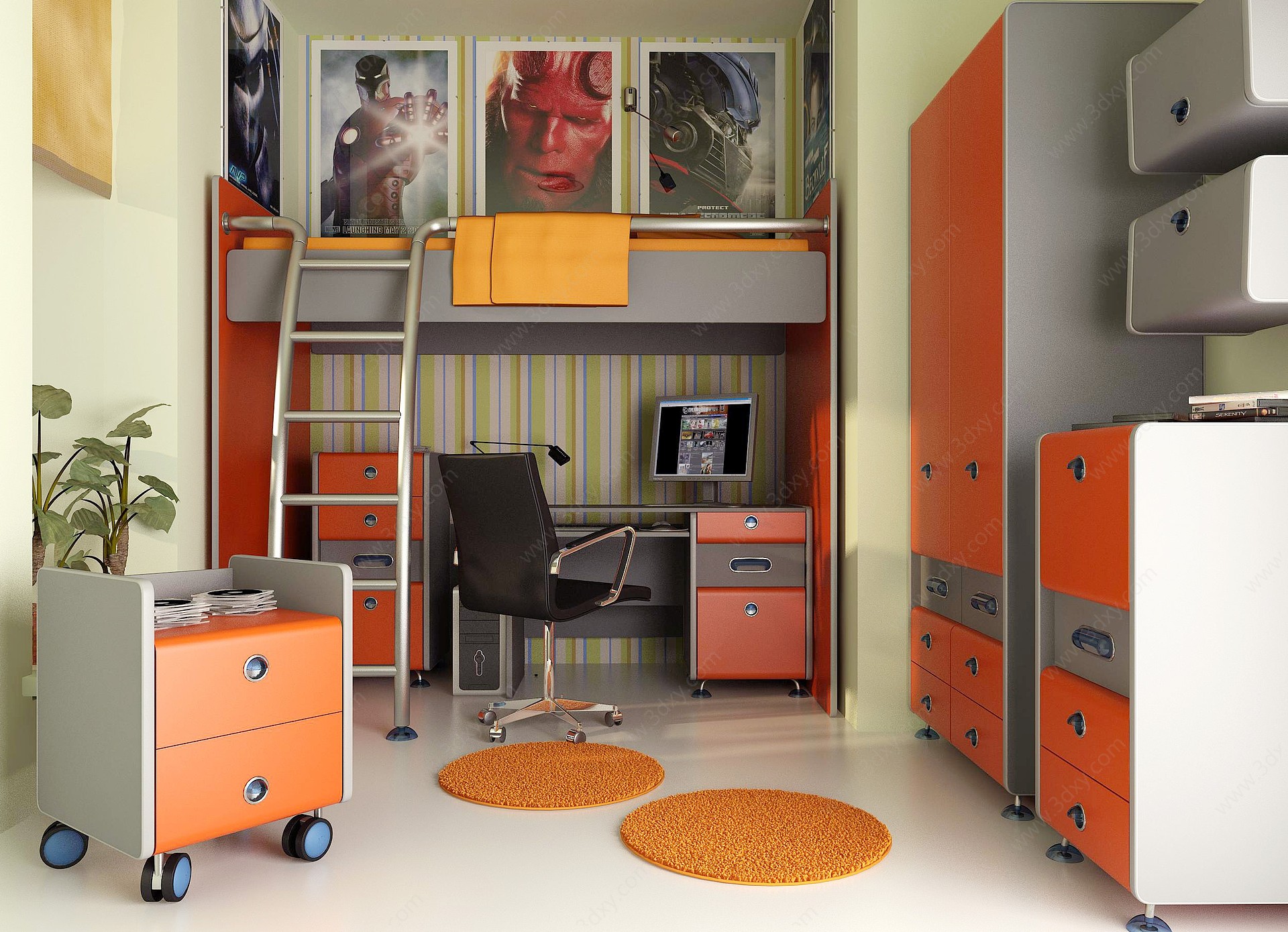 现代宿舍上下铺儿童卧室3D模型