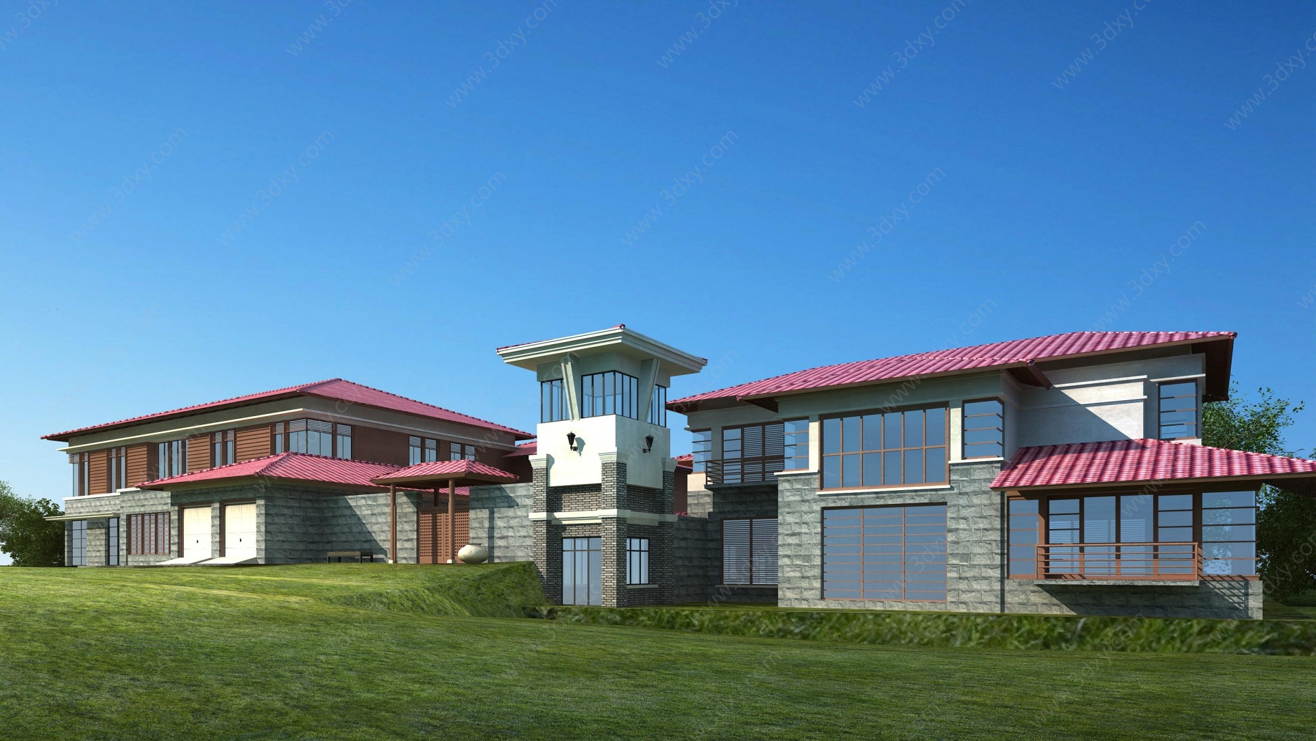 中式会所养老院别墅3D模型