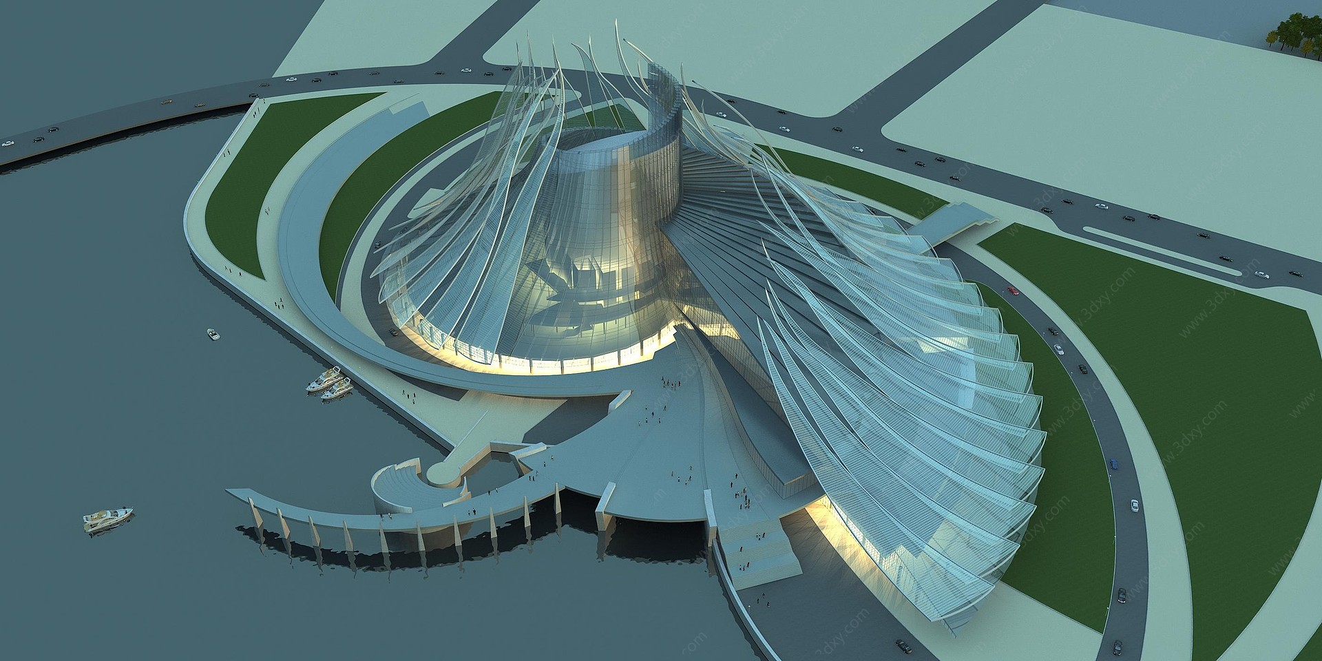 现代玻璃楼异型体育馆3D模型