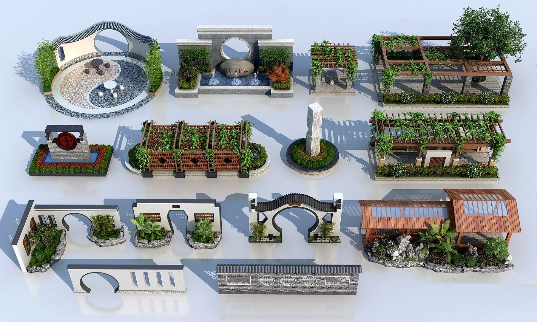 新中式景观庭院3D模型