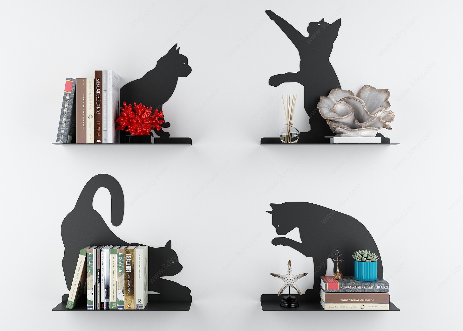 现代猫咪造型墙面隔板书架3D模型
