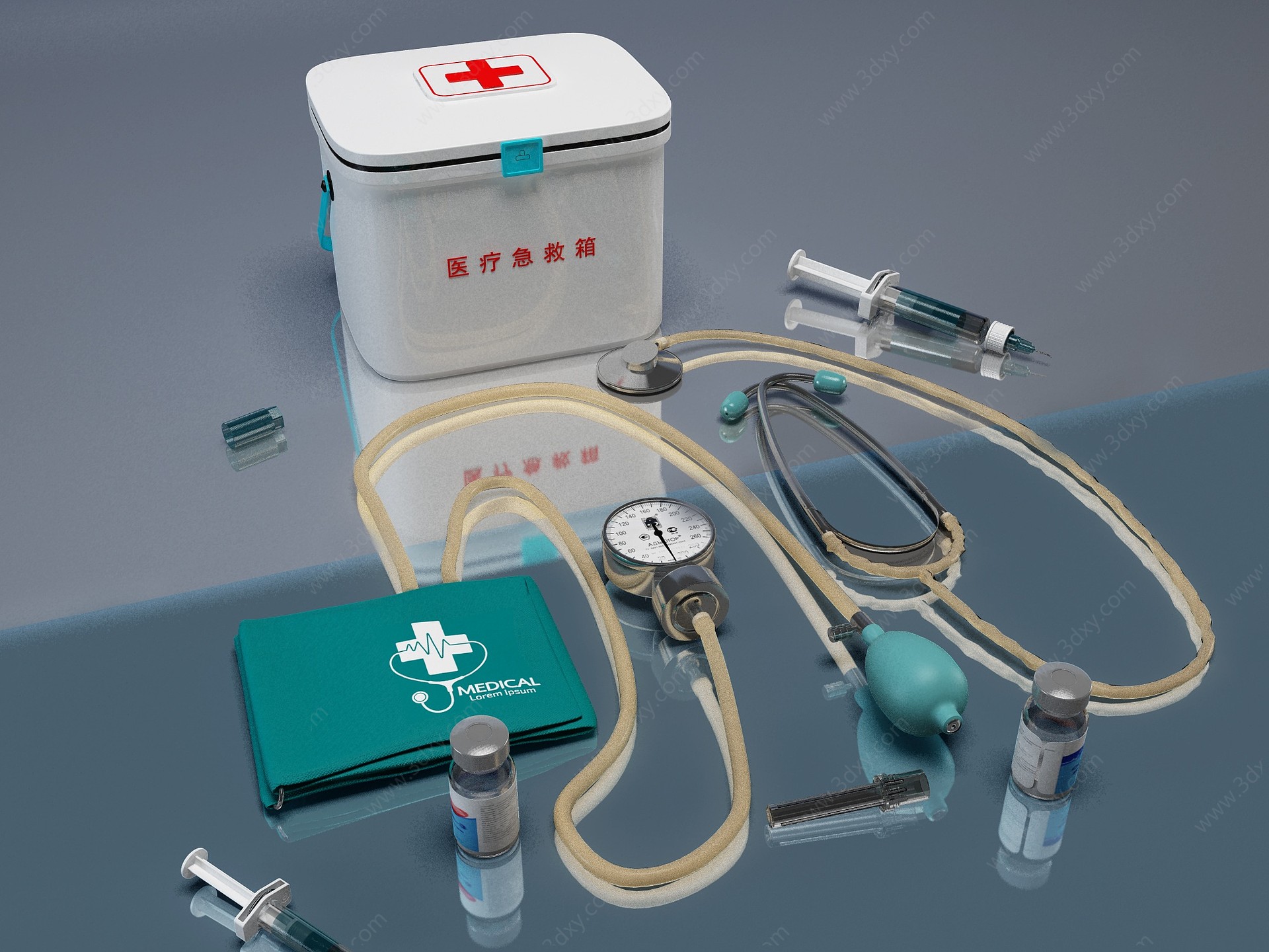 现代医疗急救箱设备3D模型
