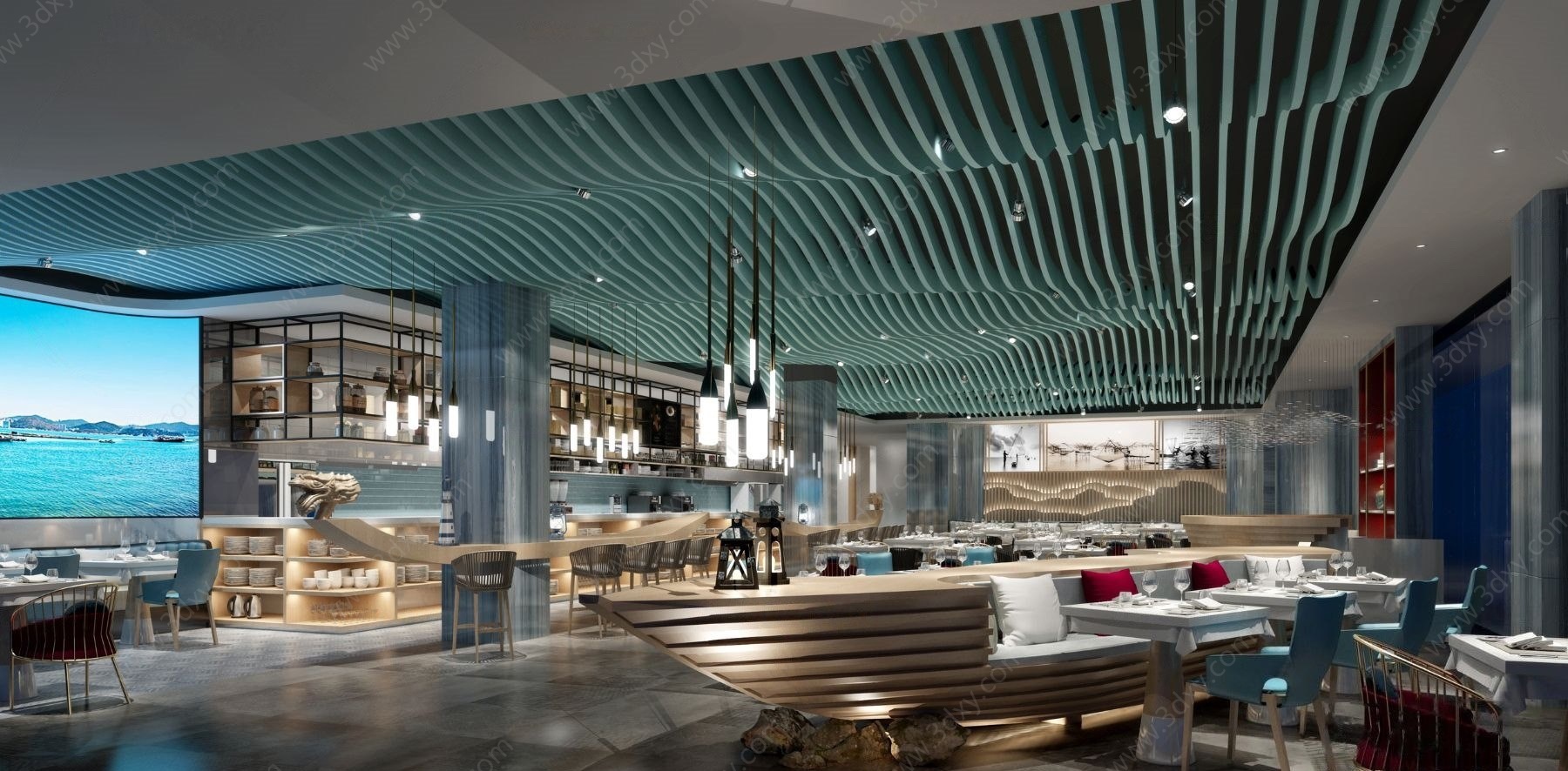 北欧海洋主题餐厅餐馆3D模型