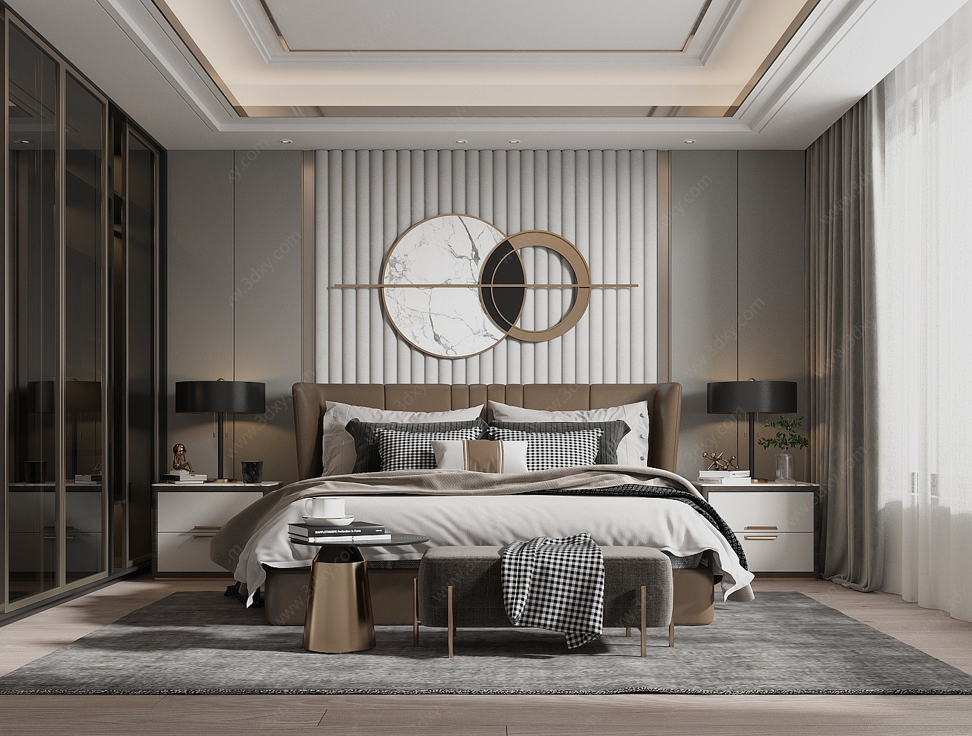 现代轻奢卧室双人床3D模型
