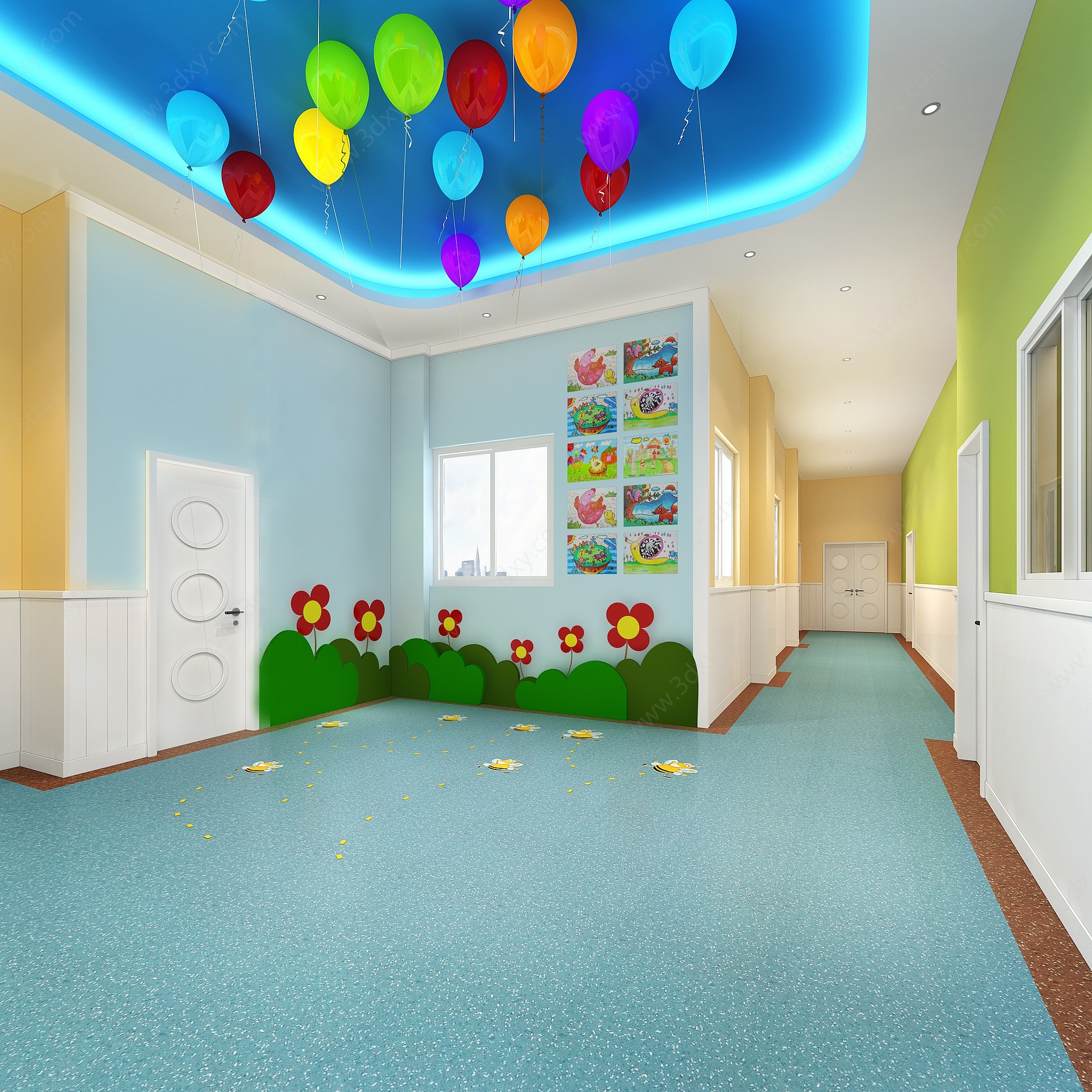 现代幼儿园走道3D模型