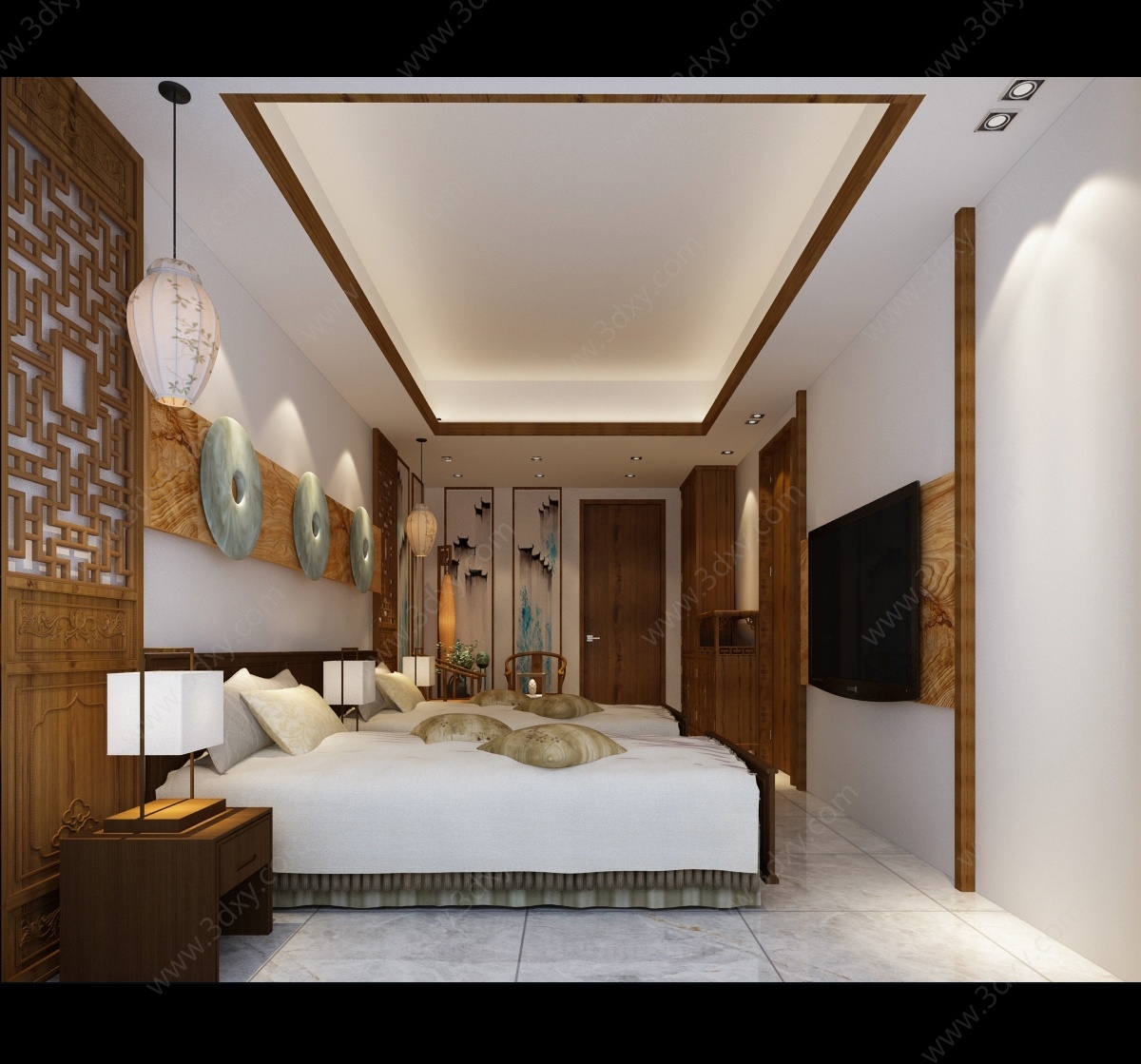 中式民宿休息区客房套房3D模型