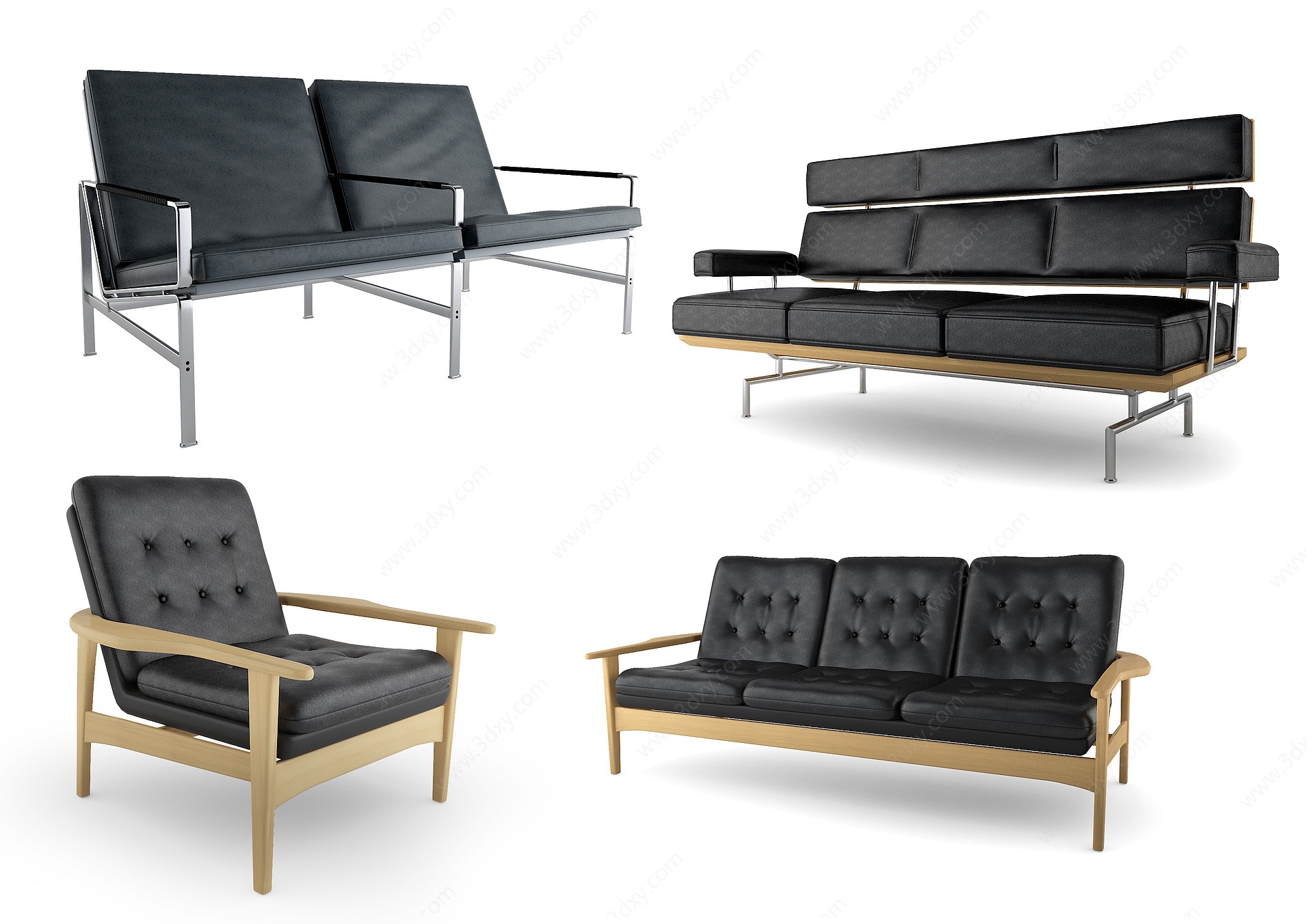 现代单人双人办公沙发3D模型