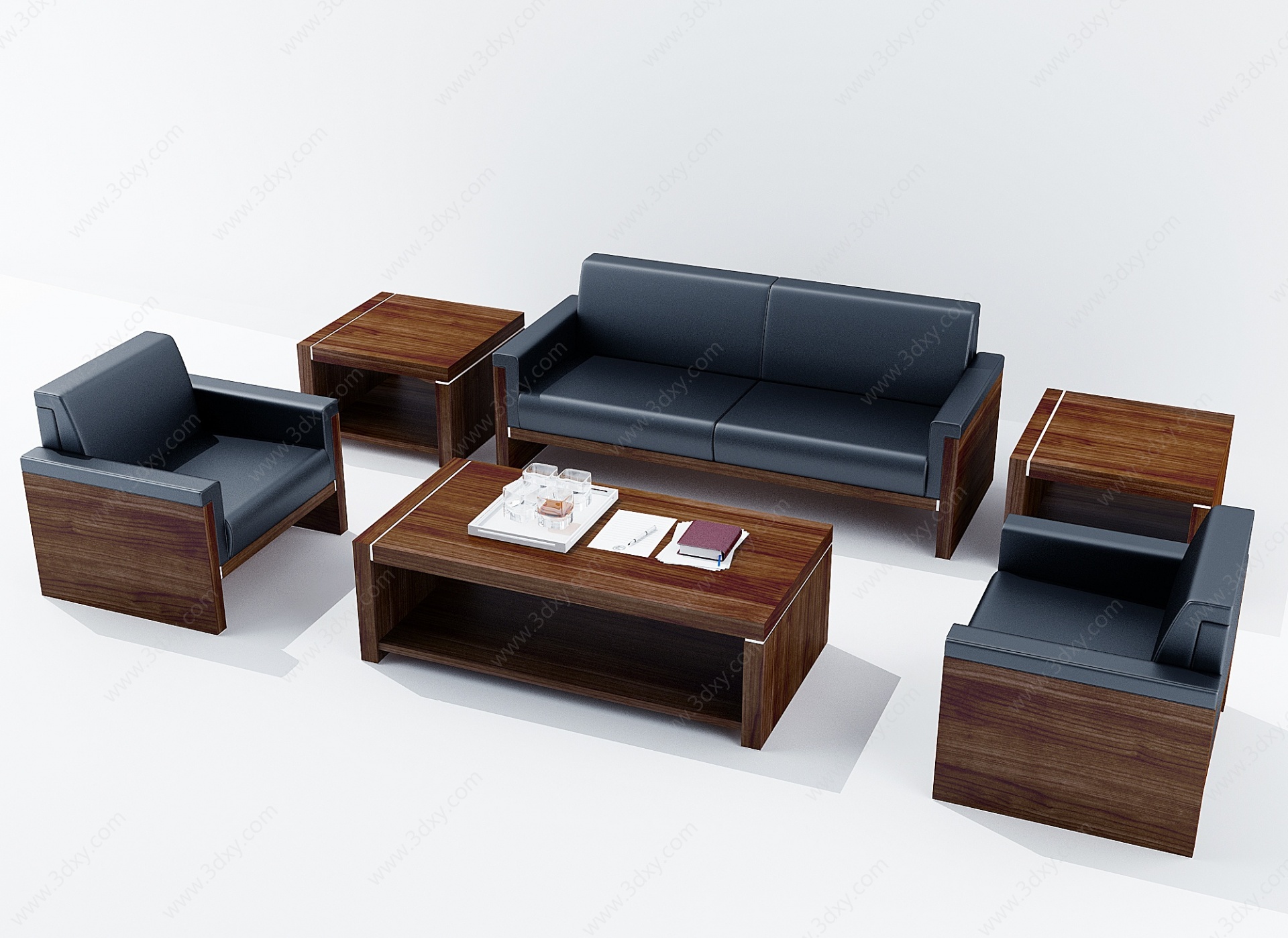 现代办公皮革沙发3D模型