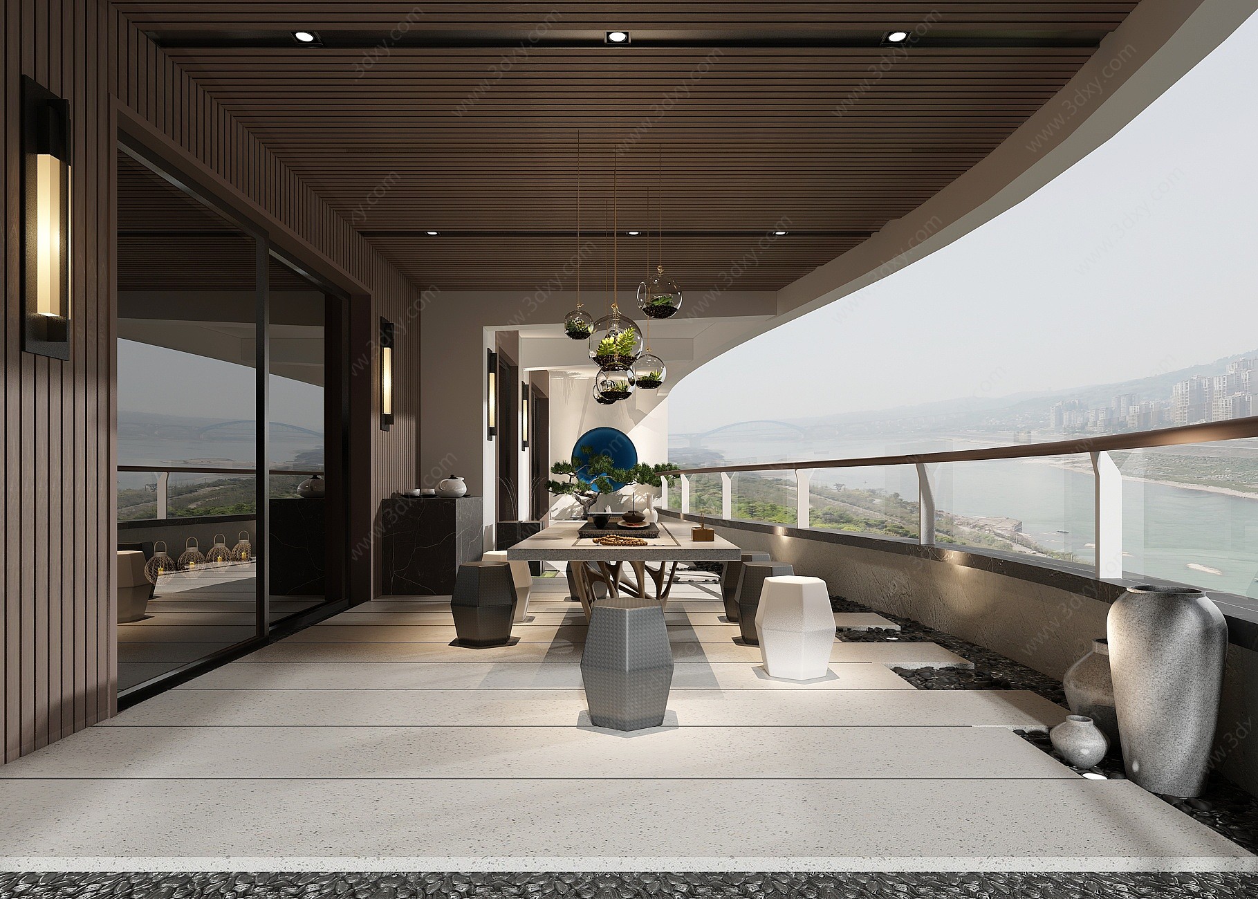 新中式阳台露台茶桌3D模型