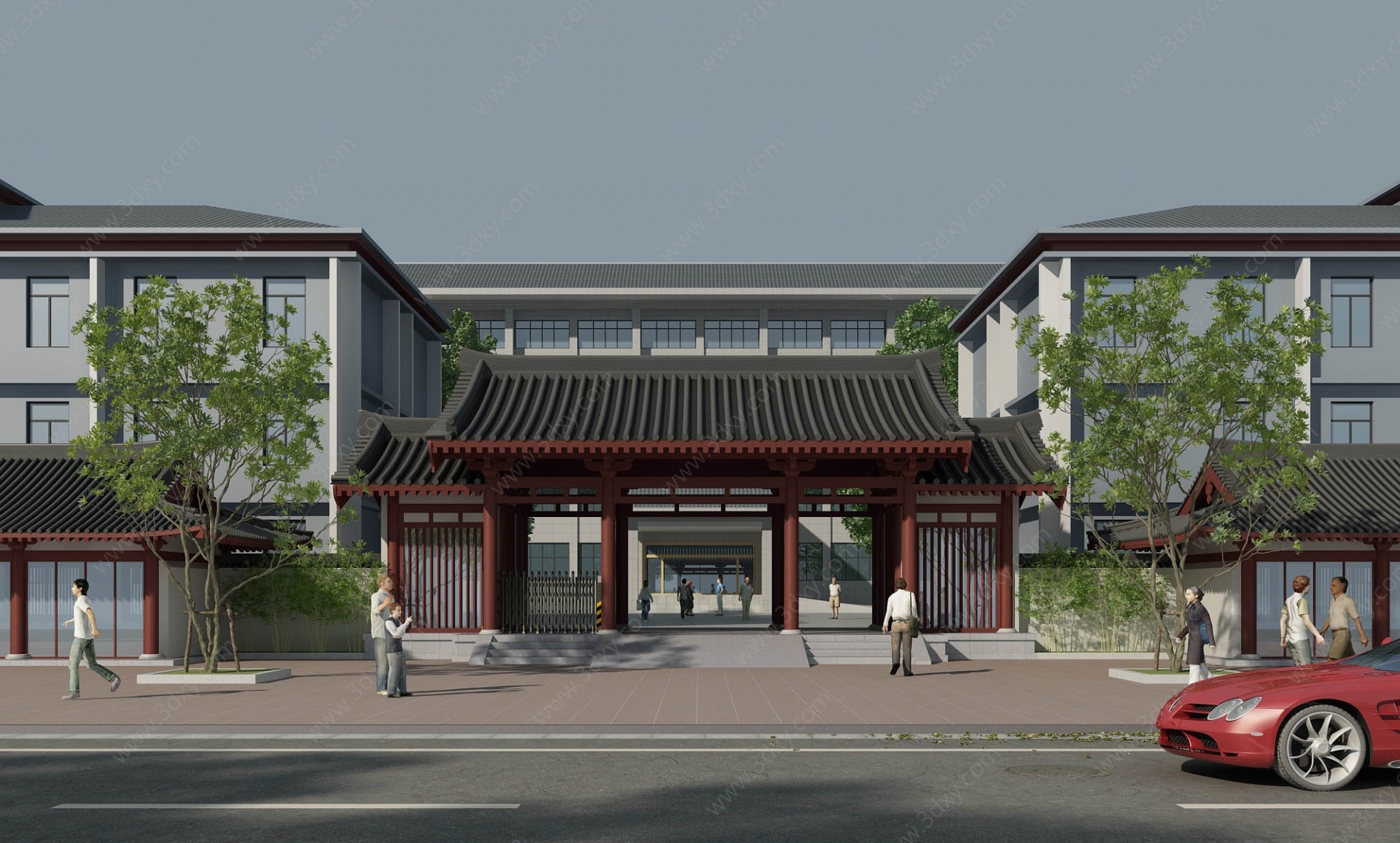 中式古建政府机关大楼门头3D模型