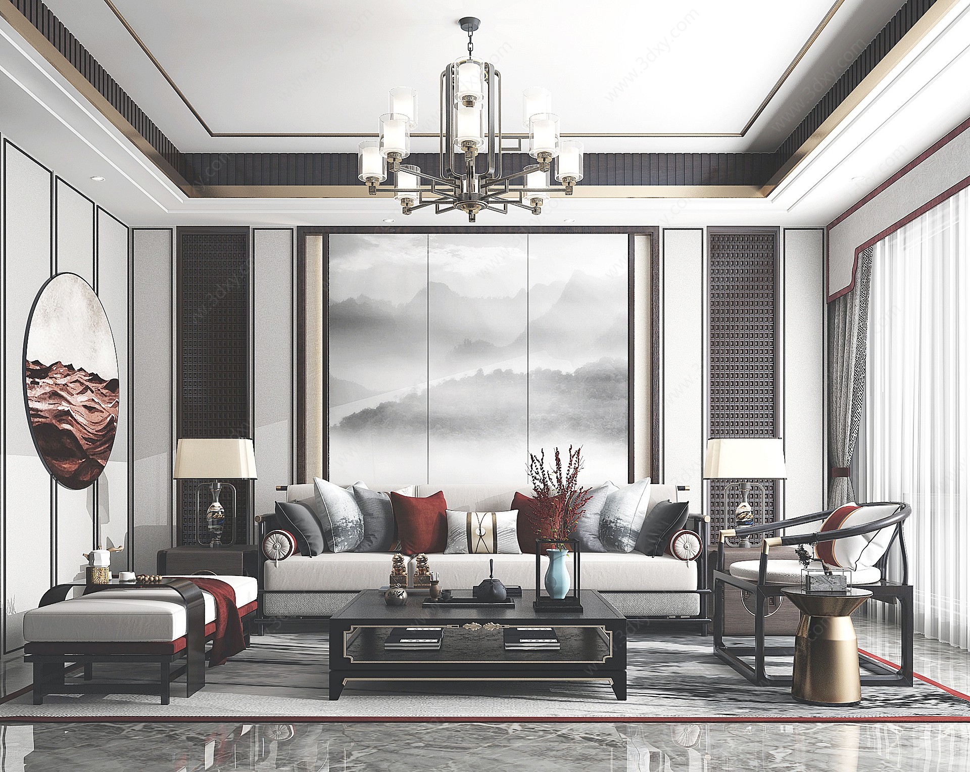 新中式风格家居客厅3D模型