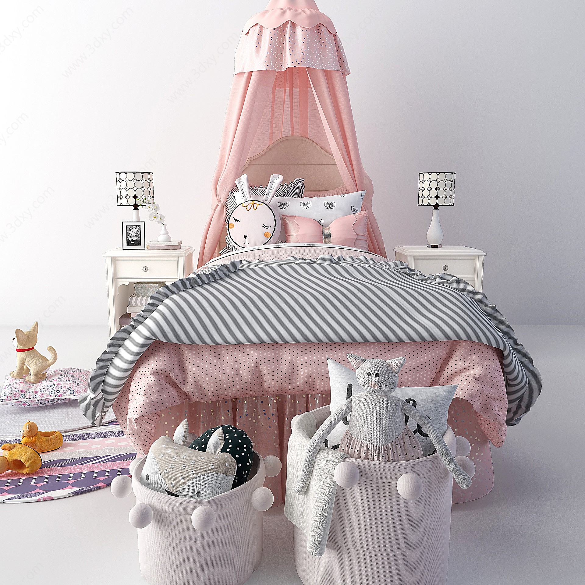 现代布艺儿童床3D模型