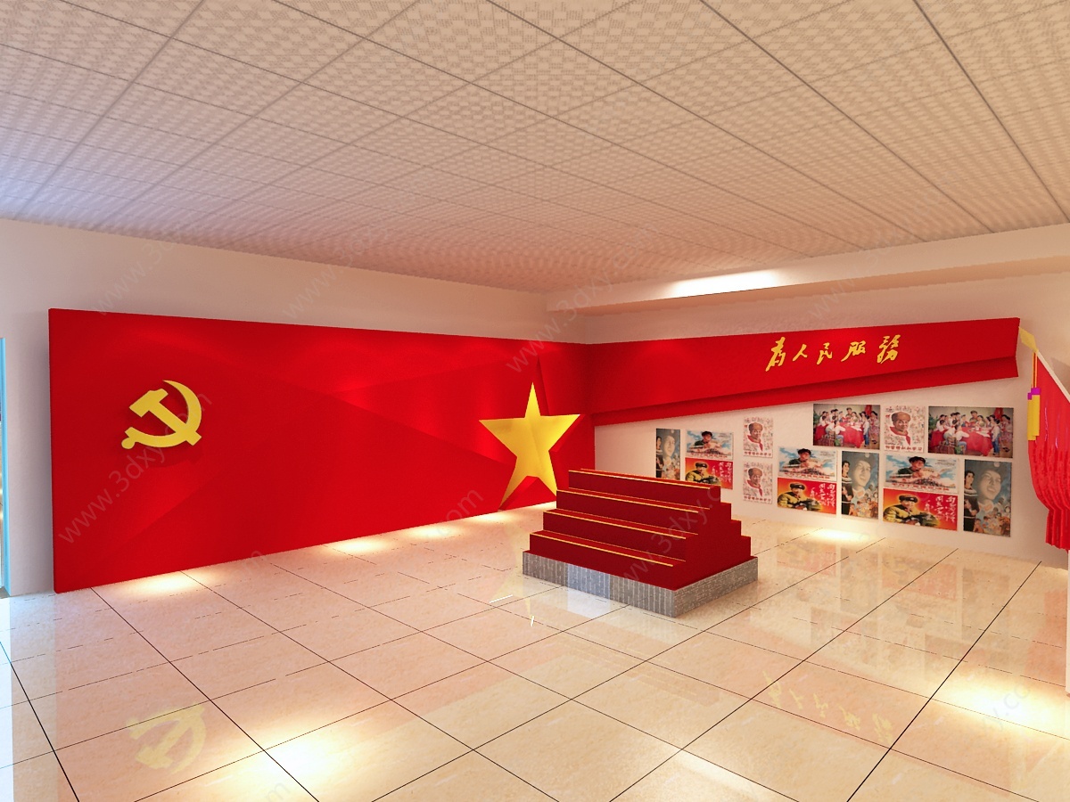 中式红色革命展厅3D模型