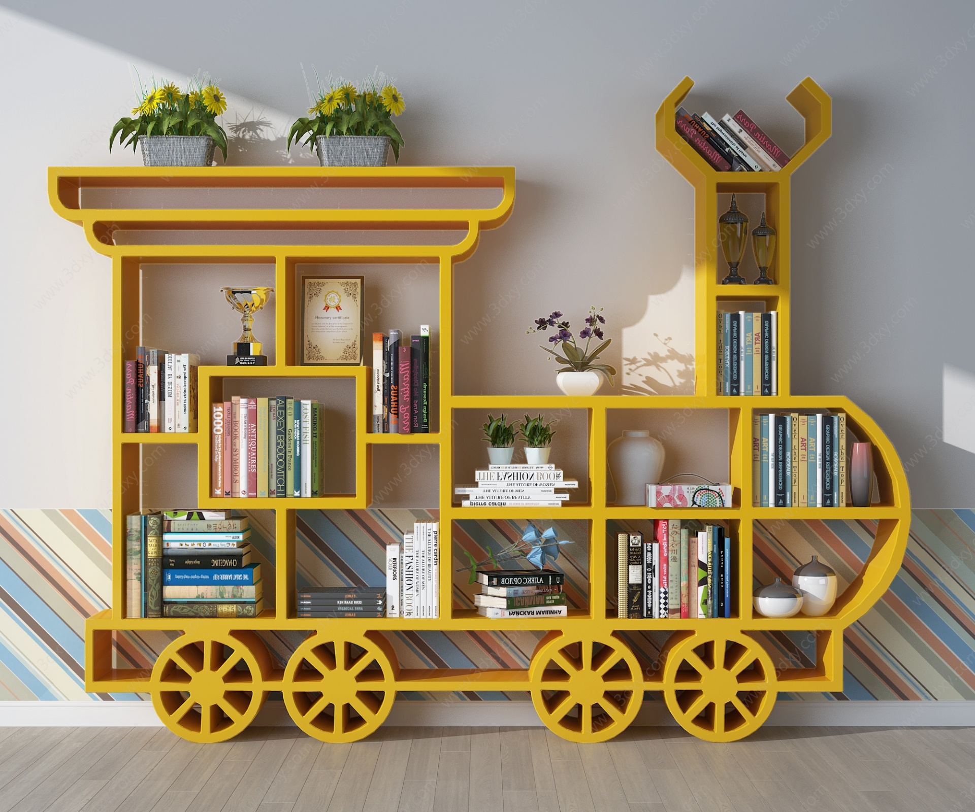 现代火车造型儿童书柜书架3D模型