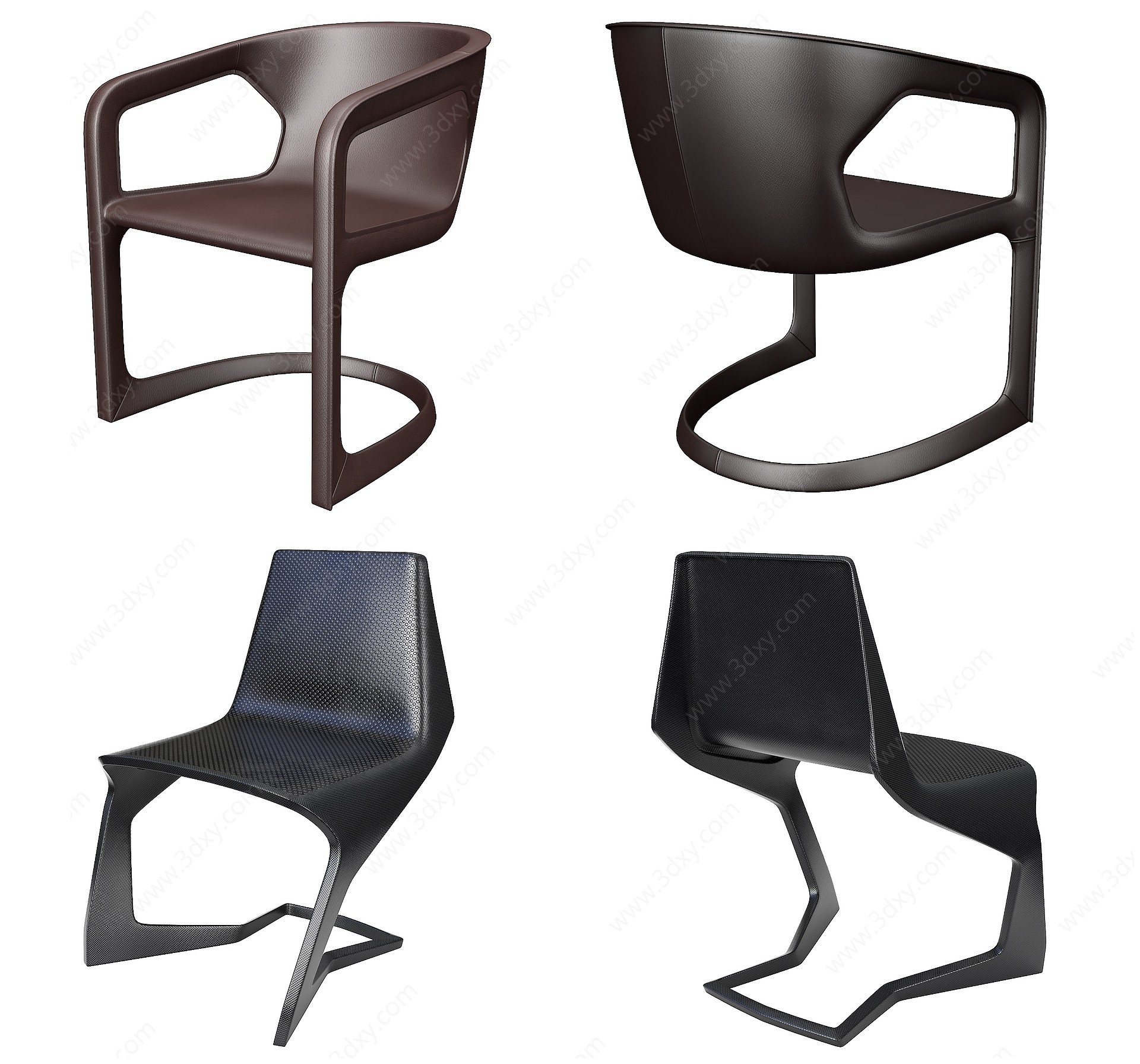 现代皮革单椅组合3D模型