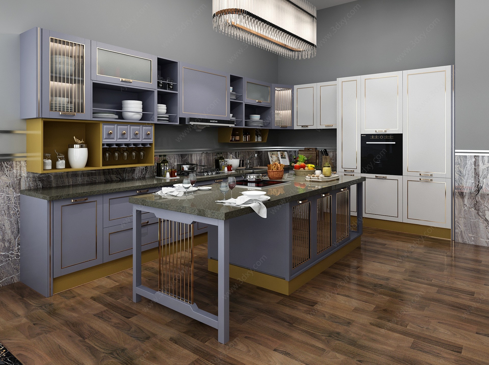 现代轻奢开放式厨房3D模型