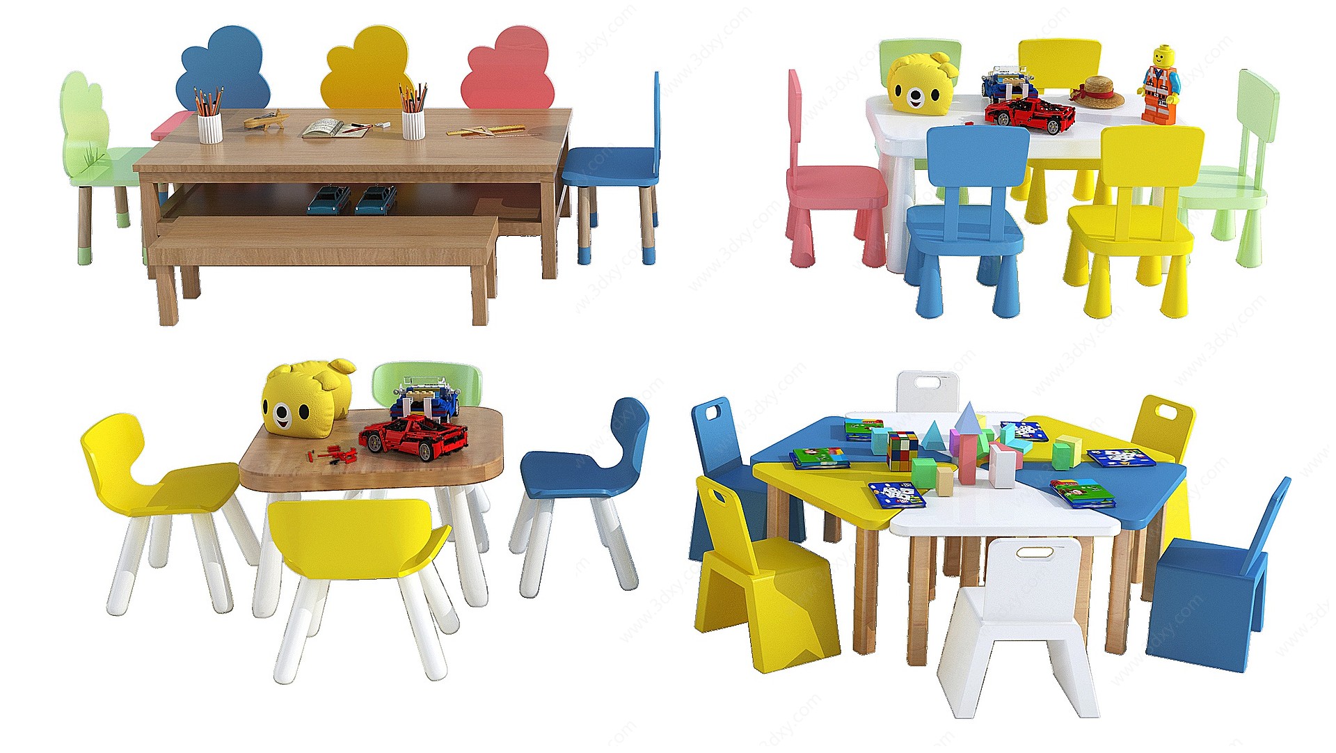 幼儿园儿童桌椅3D模型