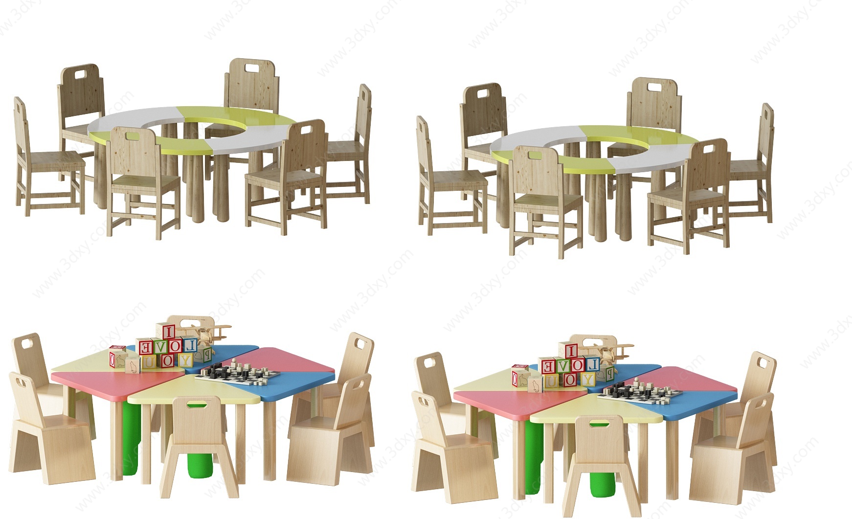 幼儿园儿童实木桌椅3D模型