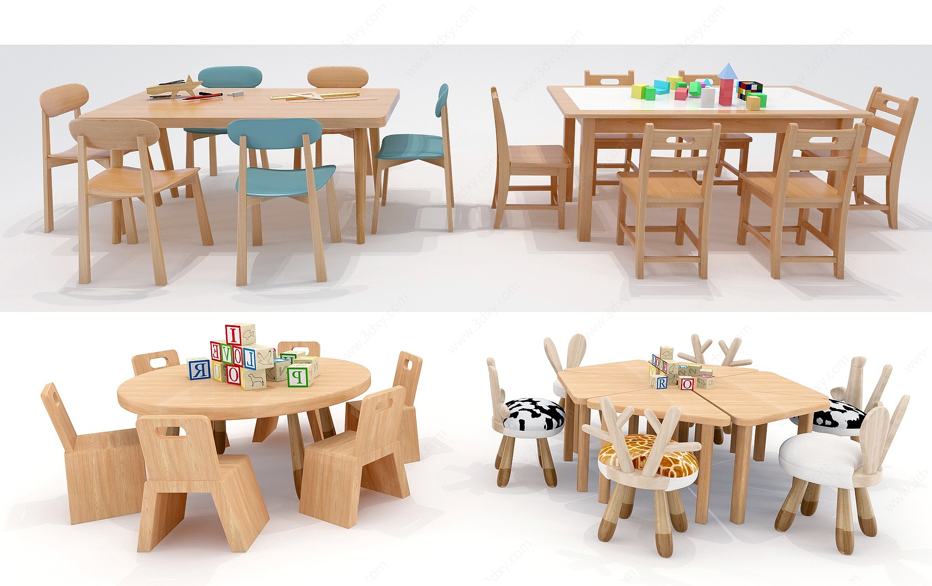 北欧儿童幼儿园课桌椅3D模型